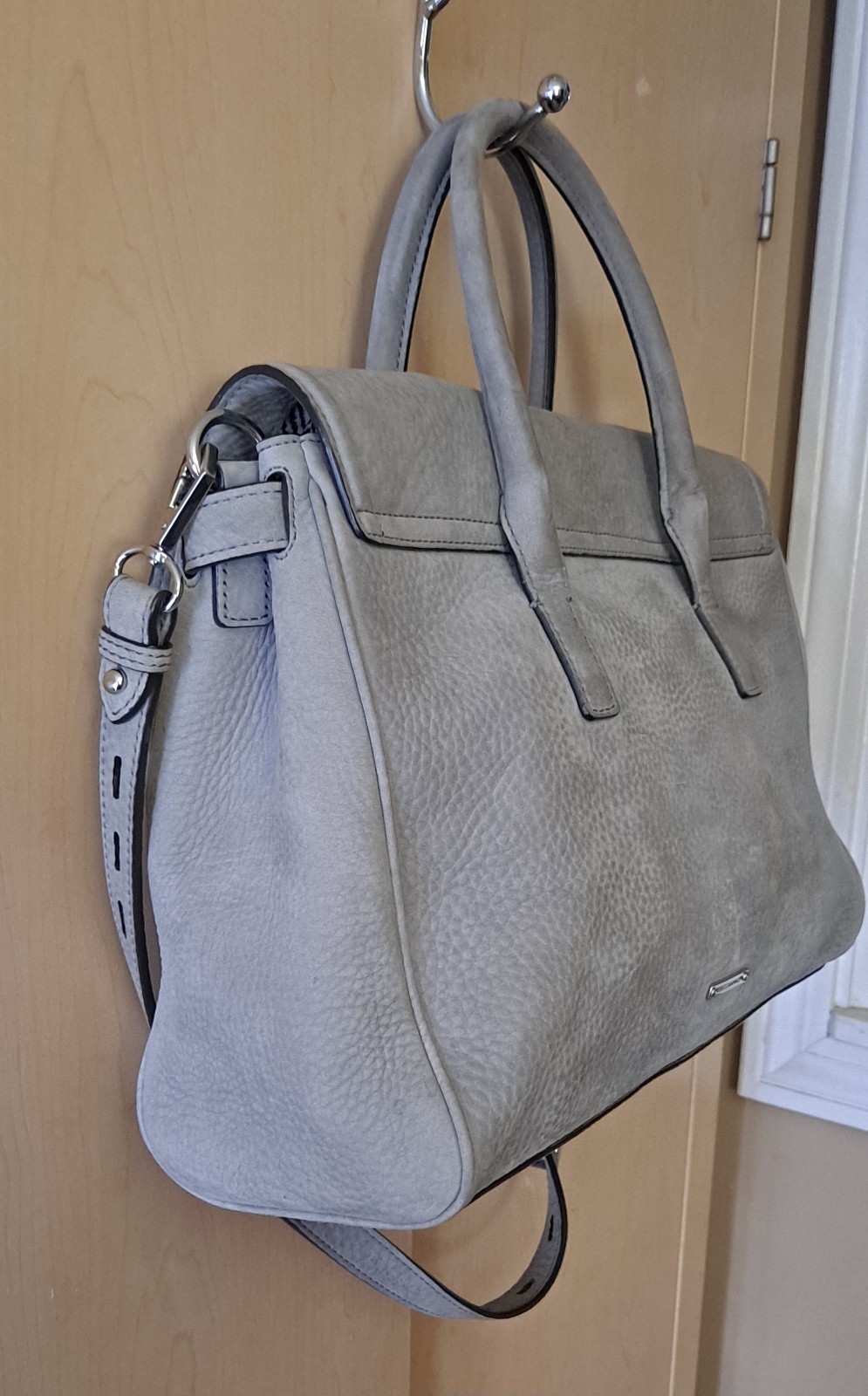 REBECCA MINKOFF JULES SATCHEL SHOULDER CROSSBODY NUBUCK DOVE GRAY W/SILVER $425