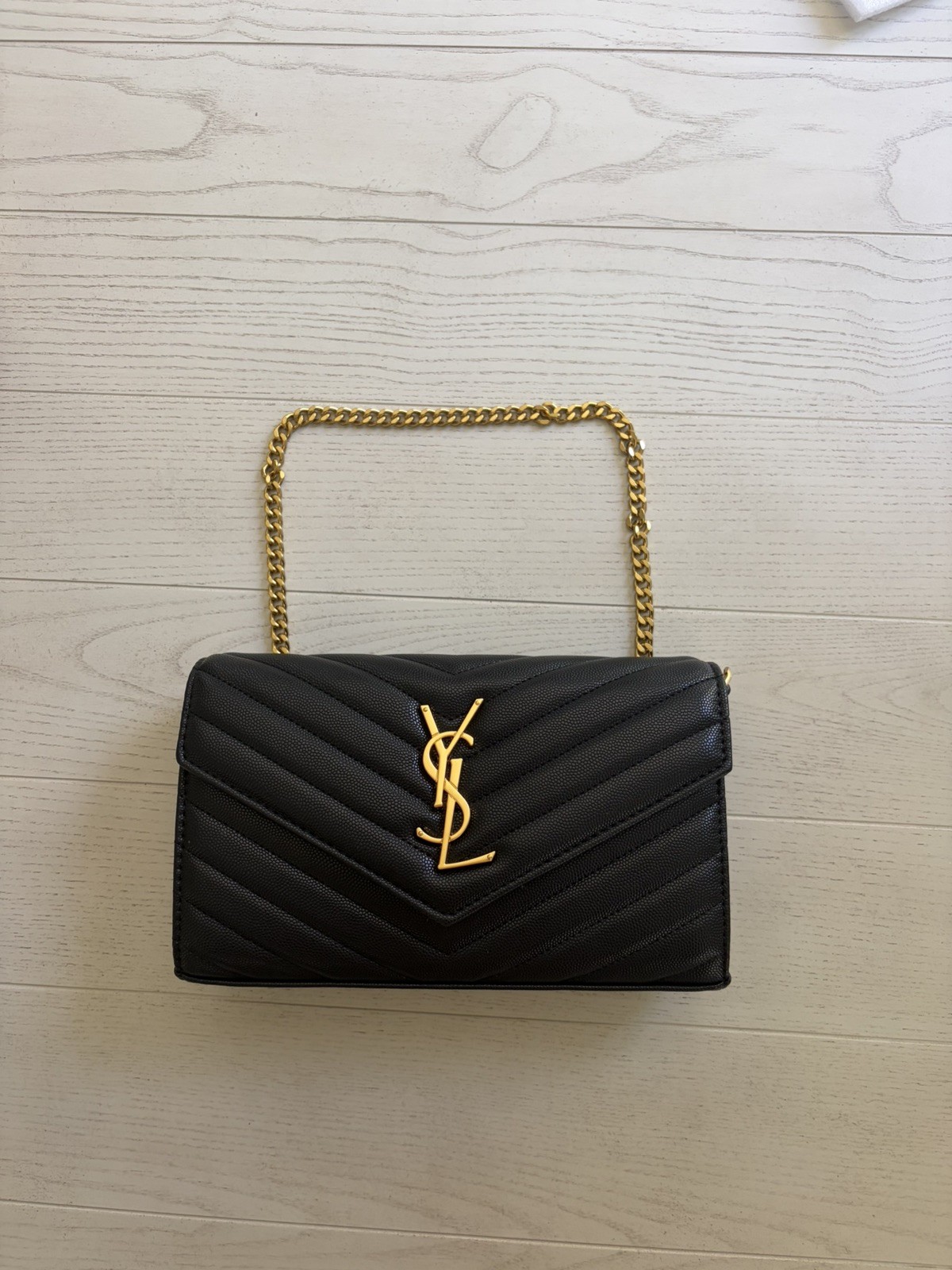 Saint Laurent Black Chevron Quilted Envelope Crossbody Chain Bag Gold Hardware