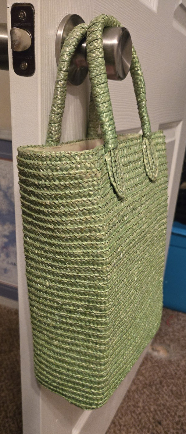 Lime Green Boho Woven Straw Beach Mini/Medium Tote