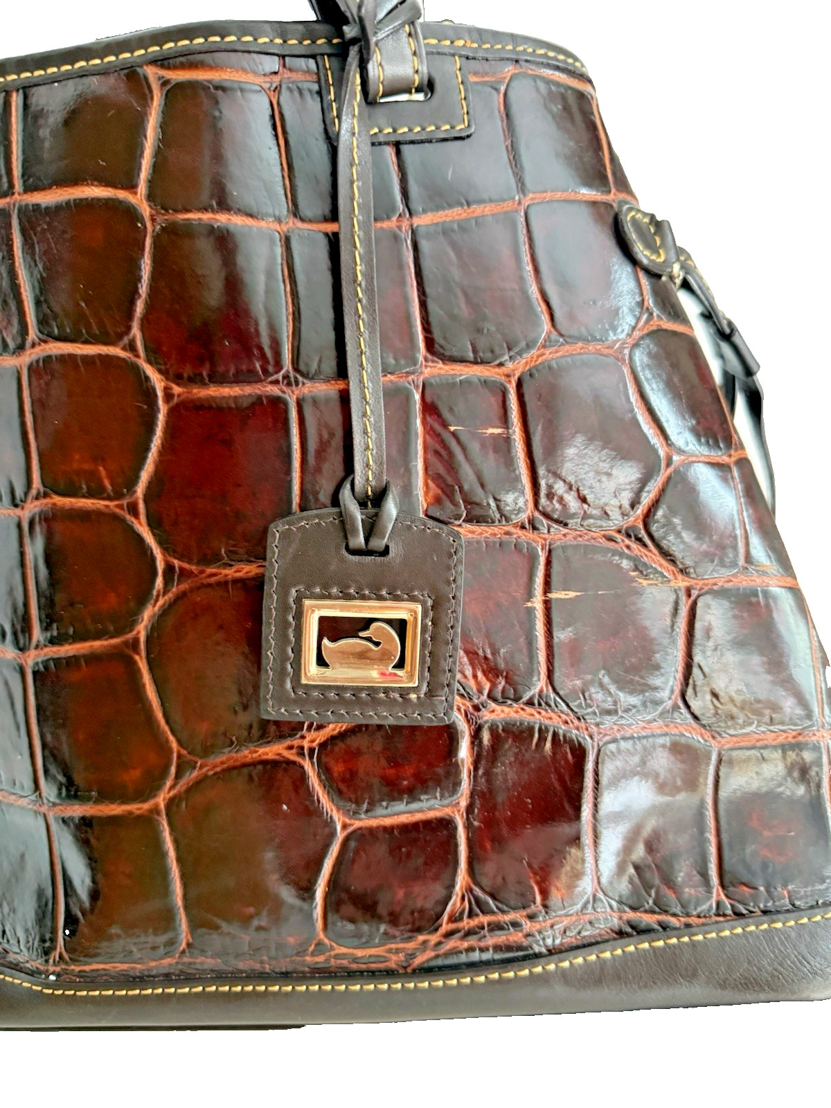Vintage Dooney & Bourke Crocodile Embossed Burgundy Shoulder Strap + Accessories