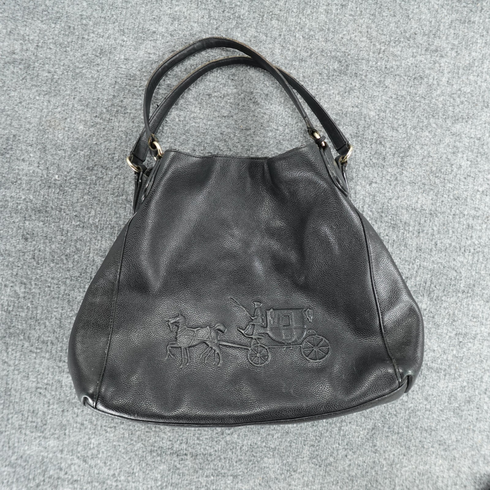 Coach New York Black Leather Hobo Shoulder Bag Horse Carriage Logo Medium