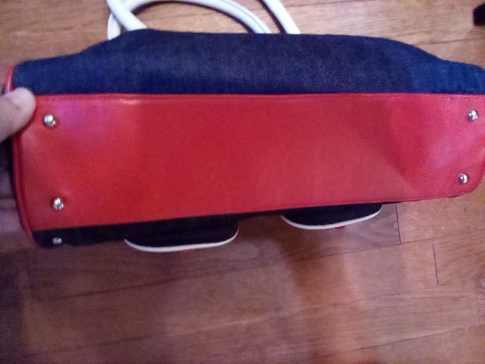 Eurowelkness Purse Kisslock Hard Frame Purse Denim Silver Studs Red White Blue