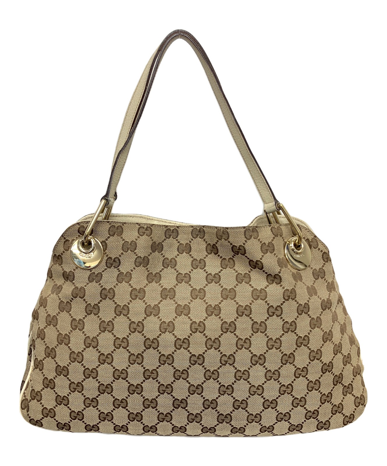 Gucci GG Monogram Canvas Beige Handbag Womens Gold Hardware 121023 39cm 23cm