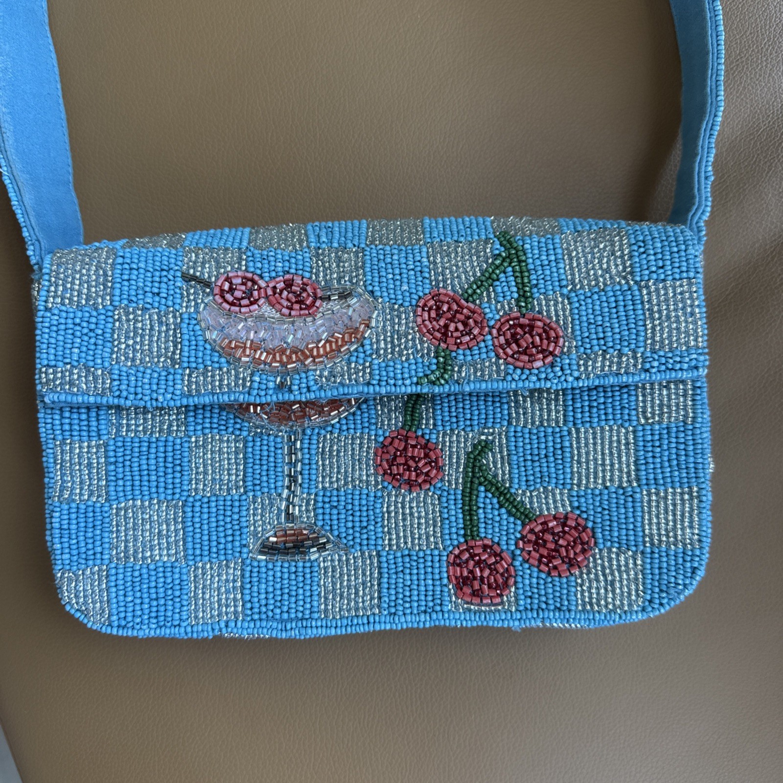 Anthropologie Fiona Beaded Bag Drink Edition Cherry Cosmo Embellished Purse
