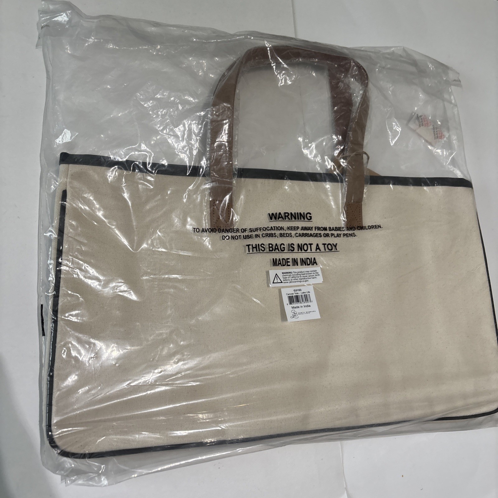 NWT LAKE LIFE Santa Barbara Canvas Tote Bag, 100% Cotton 20 x 11 inches