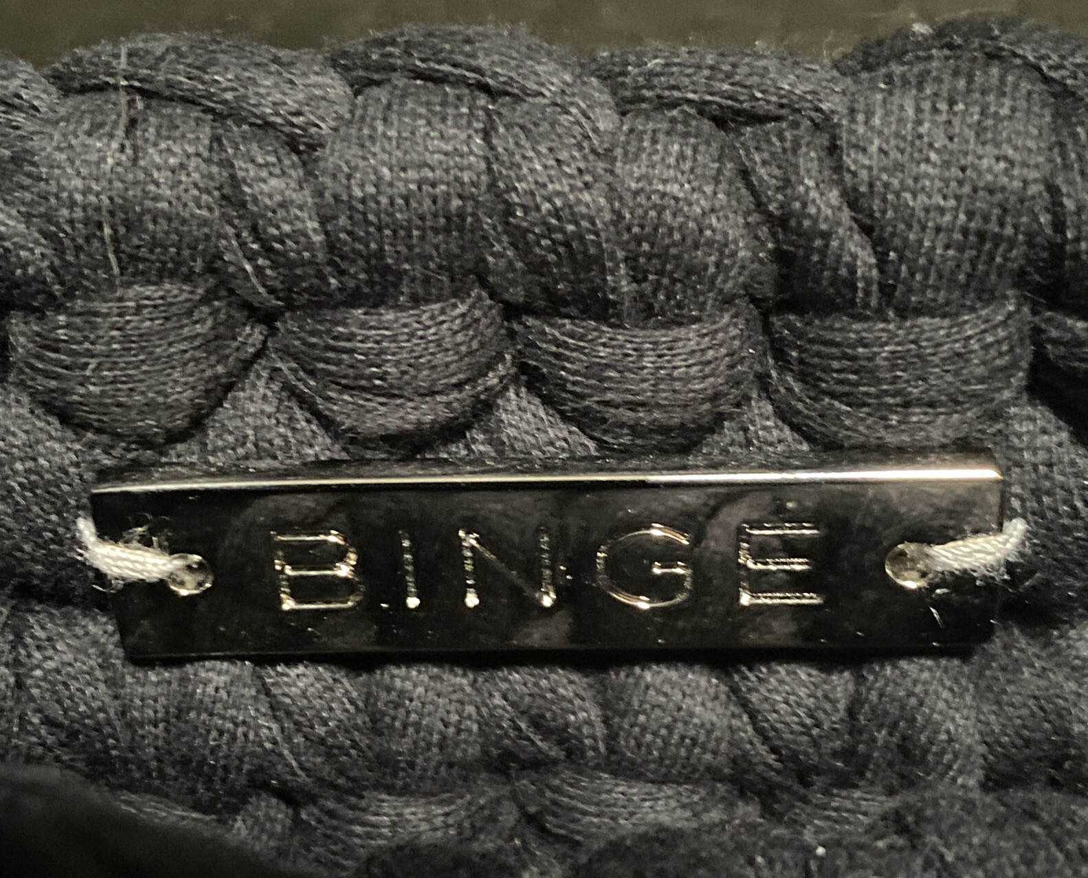 Binge Brand Fringe Yarn Knotted Knit Black Clutch Bag 10″ x 12″