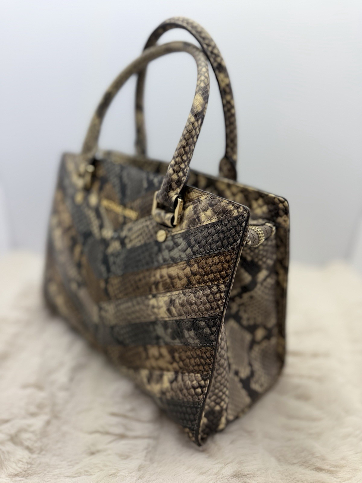 Michael Kors Selma Medium Satchel Python Embossed Leather Brown Chevron Bag