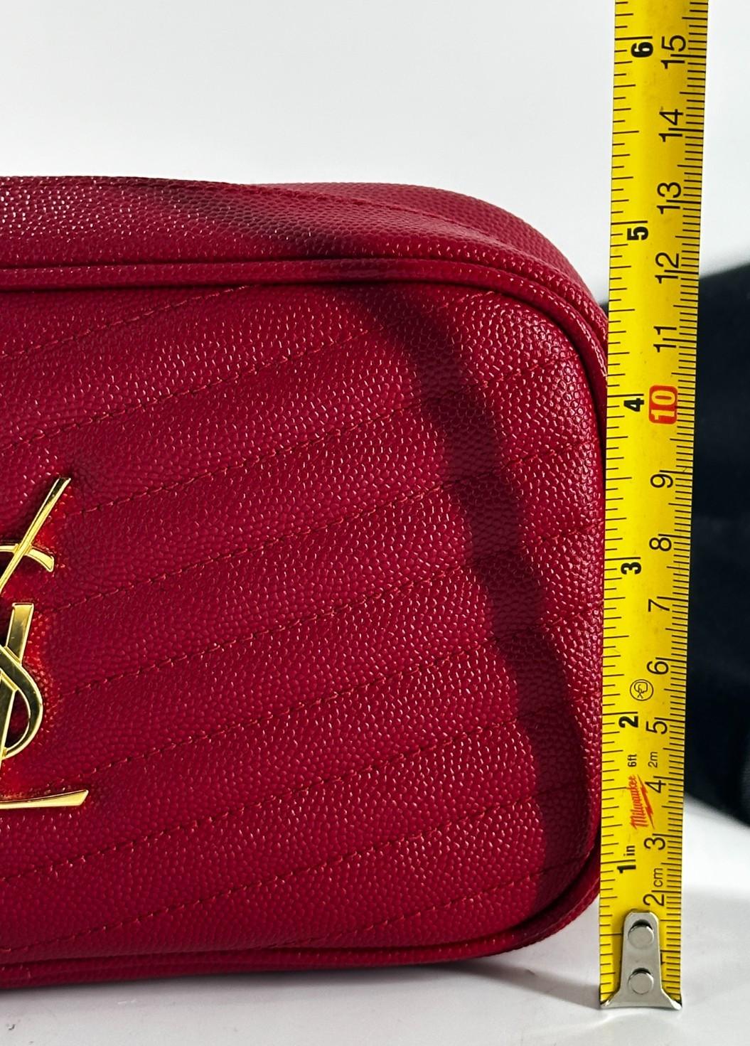 Saint Laurent Black Chevron Quilted Tassel Logo Small Crossbody Bag Dust Bag Red