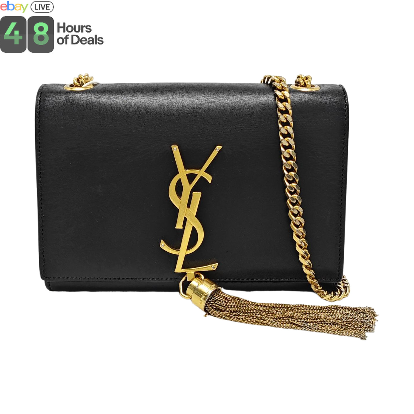 Gold Yves Saint Laurent YSL Kate Croc Embossed Leather Shoulder Bag