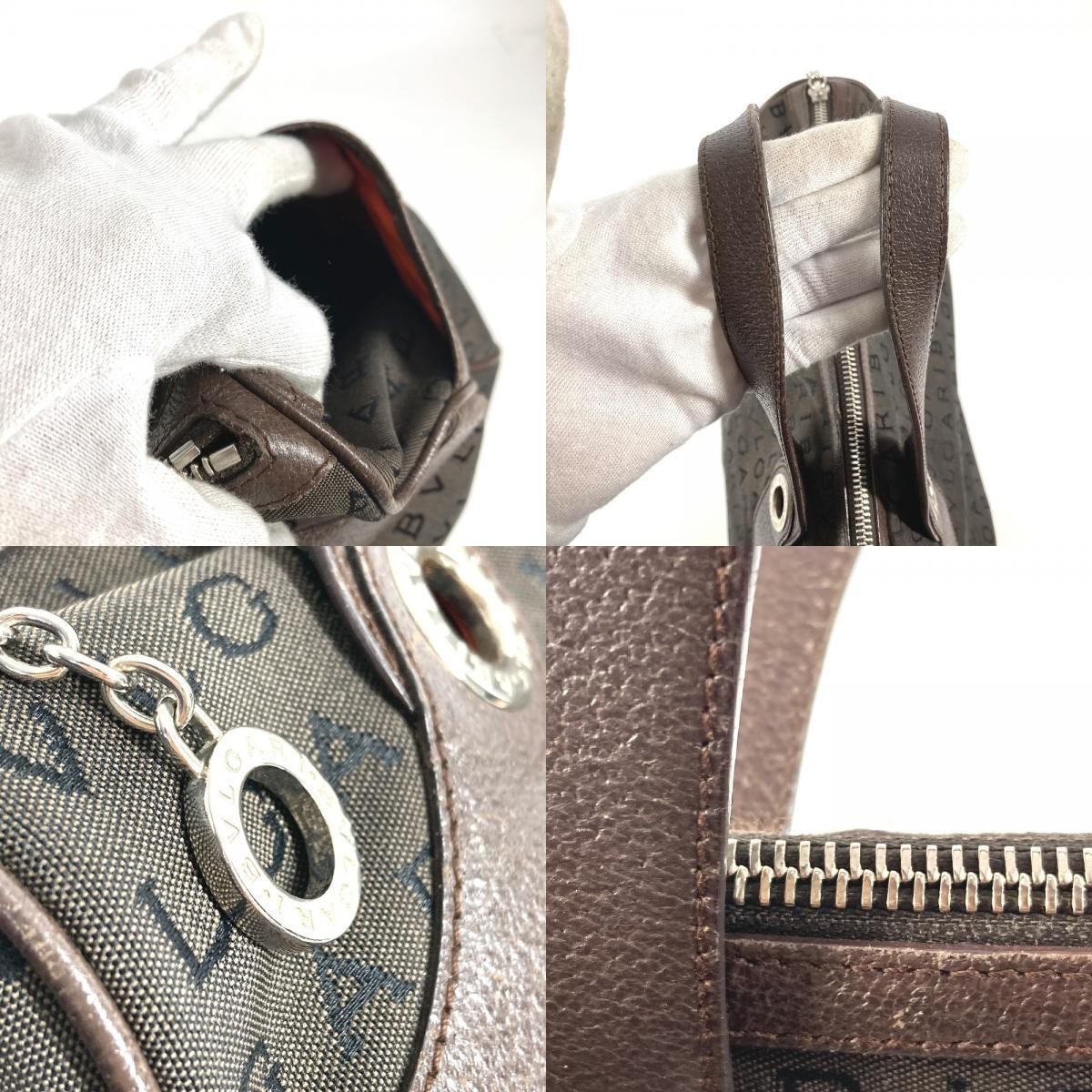 BVLGARI Logo Mania Mini Boston Bag Bag Tote Handbag Brown Unisex Used