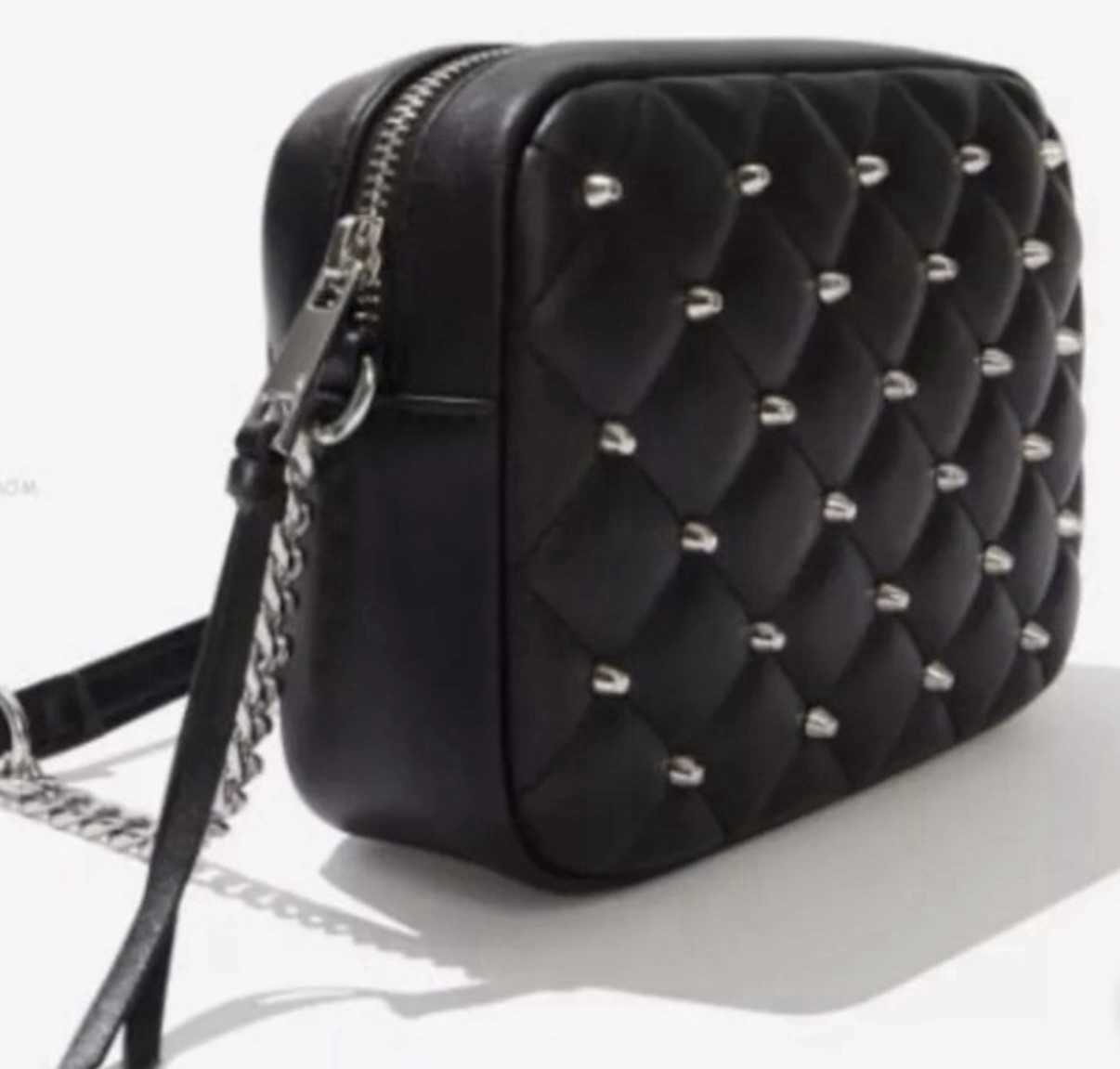 Rebecca Minkoff Black Studded Quilted Crossbody Bag Silver Hardware Zip Top