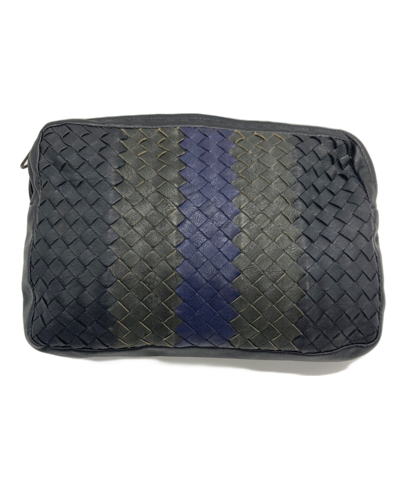 BOTTEGA VENETA Navy Leather Clutch Bag Men Women 26cm x 18cm Auth