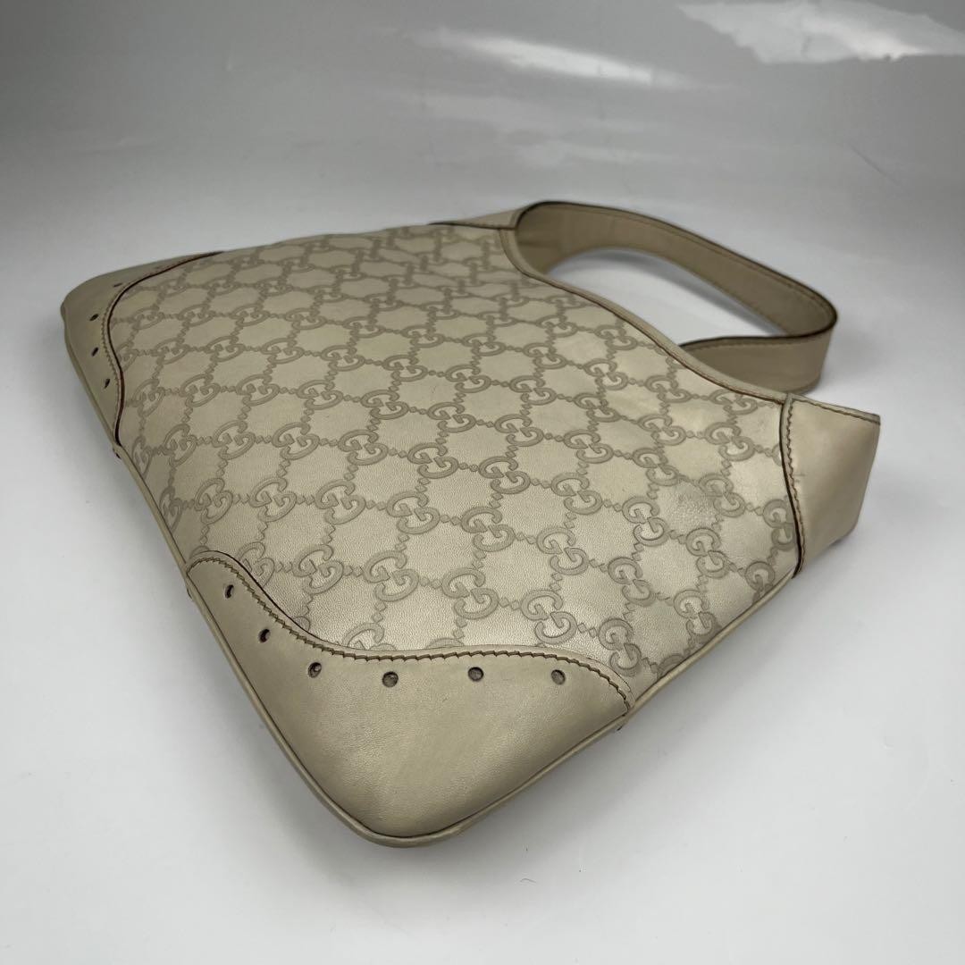 GUCCI Horsebit GG Guccissima Leather Shoulder Bag White Vintage Auth