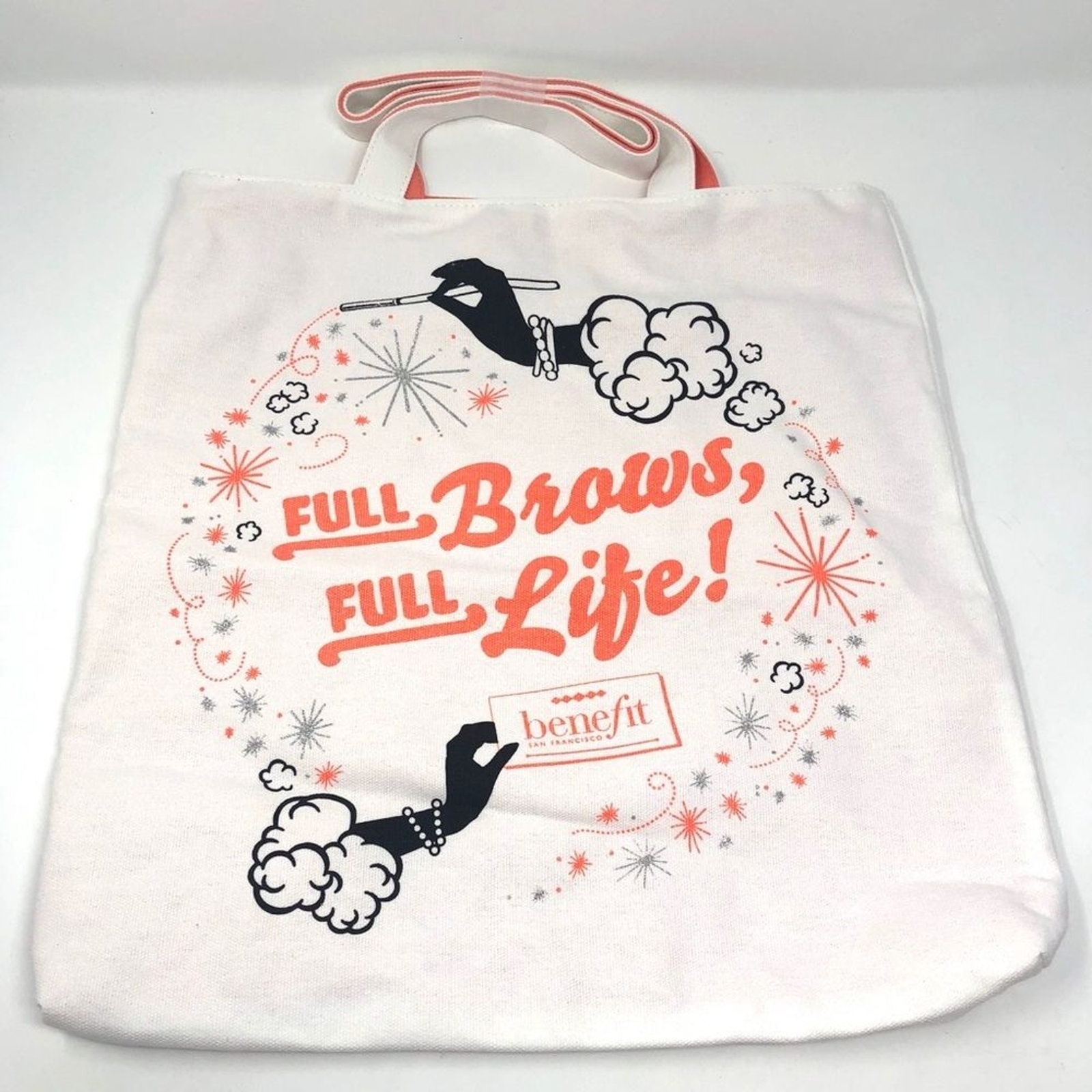 Benefit Canvas Tote Bag Full Brows Full Life NWT
