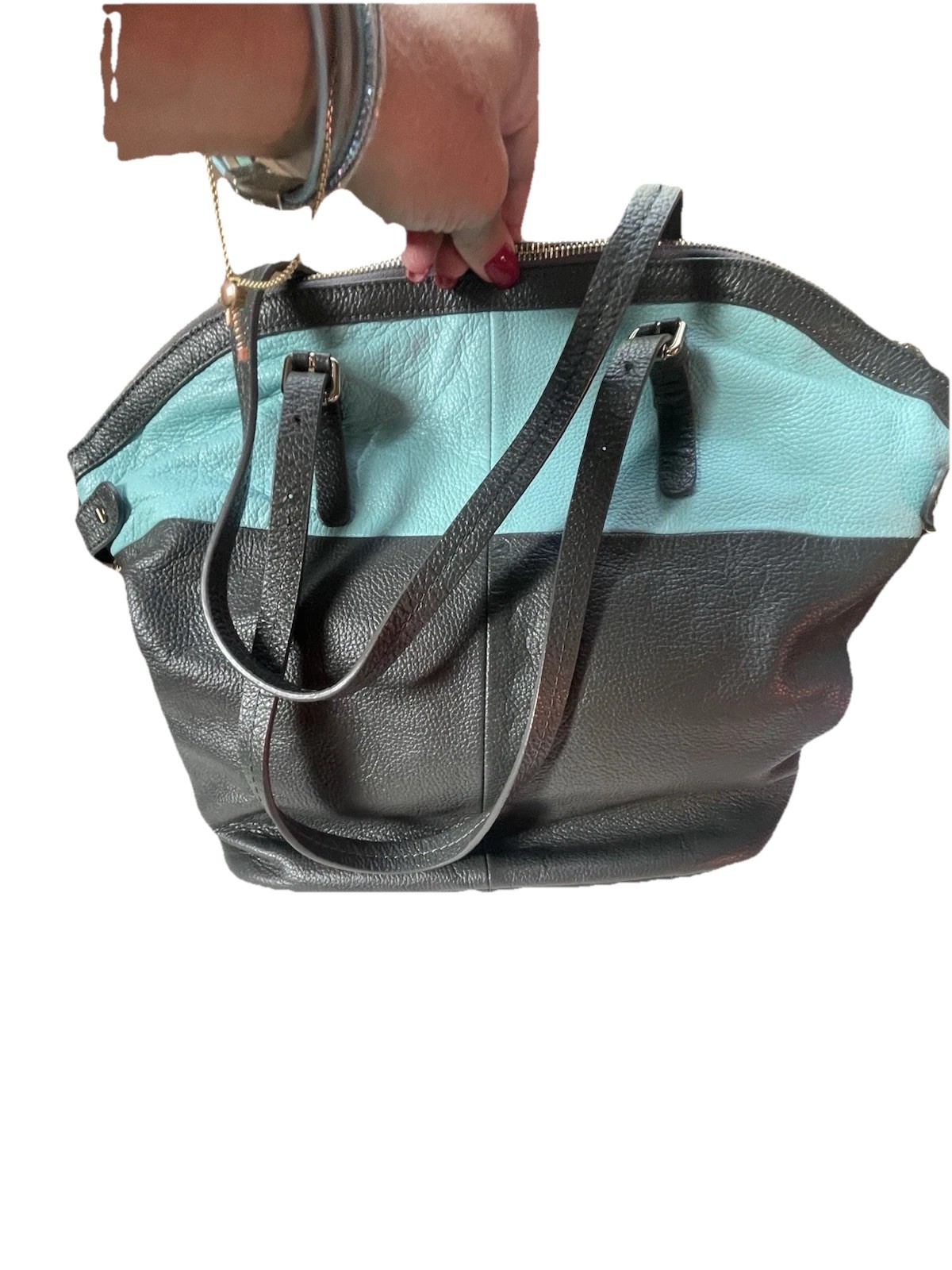 Kelsi Dagger Teal Blue And Gray Tote Bag Purse