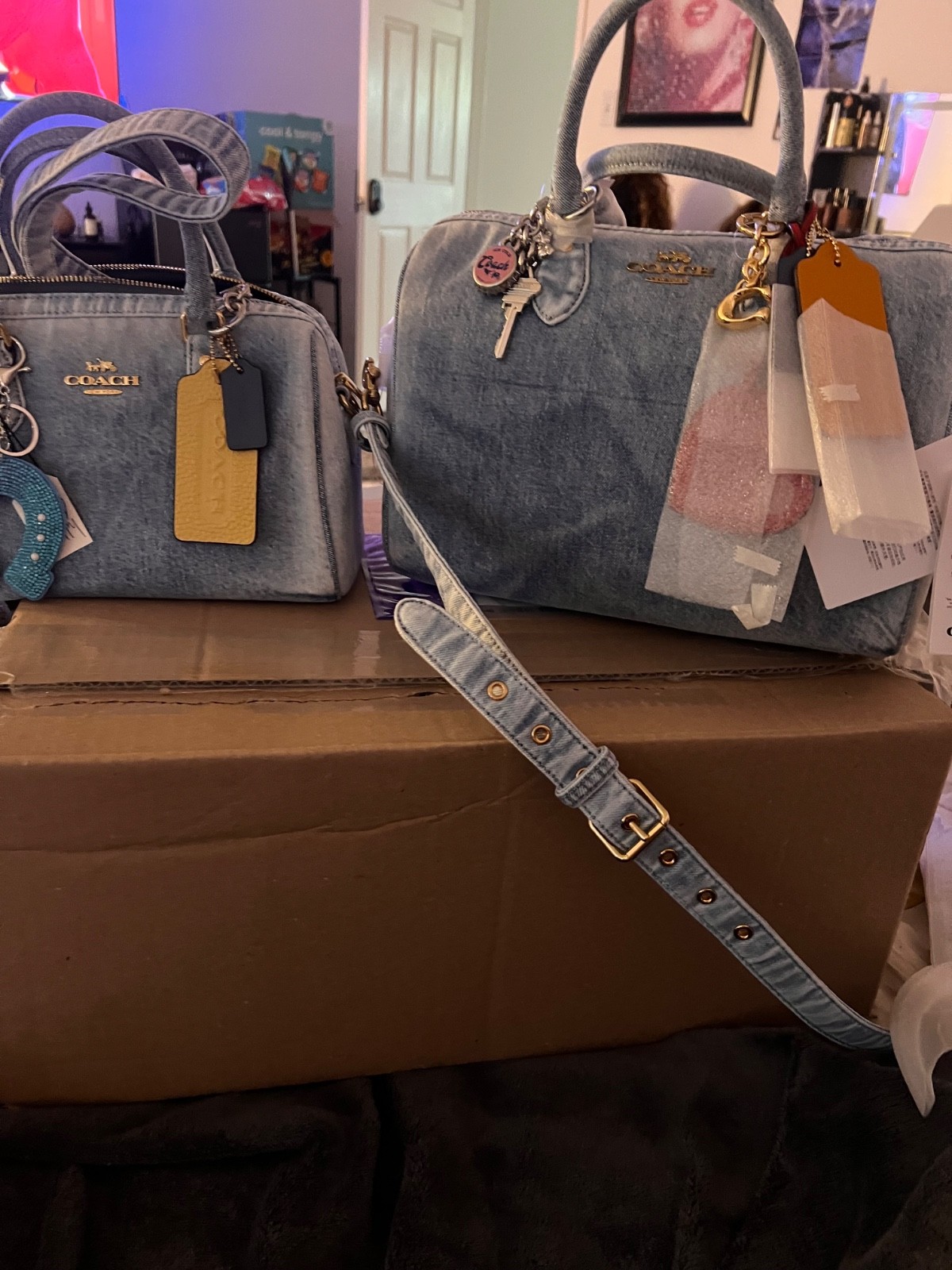 coach large denim rowan love collection