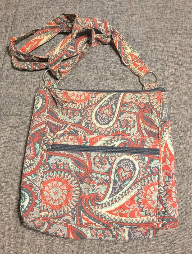 Waverly Inspirations Purse Paisley Floral Design Coral, Beige, Brown & Teal