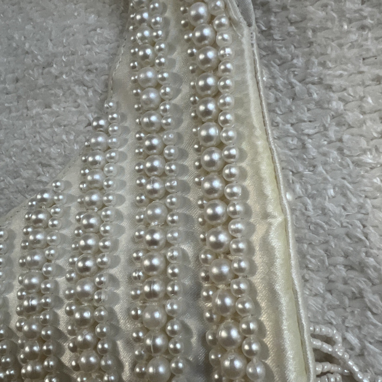 Vtg Beaded Pearl Bridal Evening Bag Handcrafted India Clutch Purse Fringe NWT
