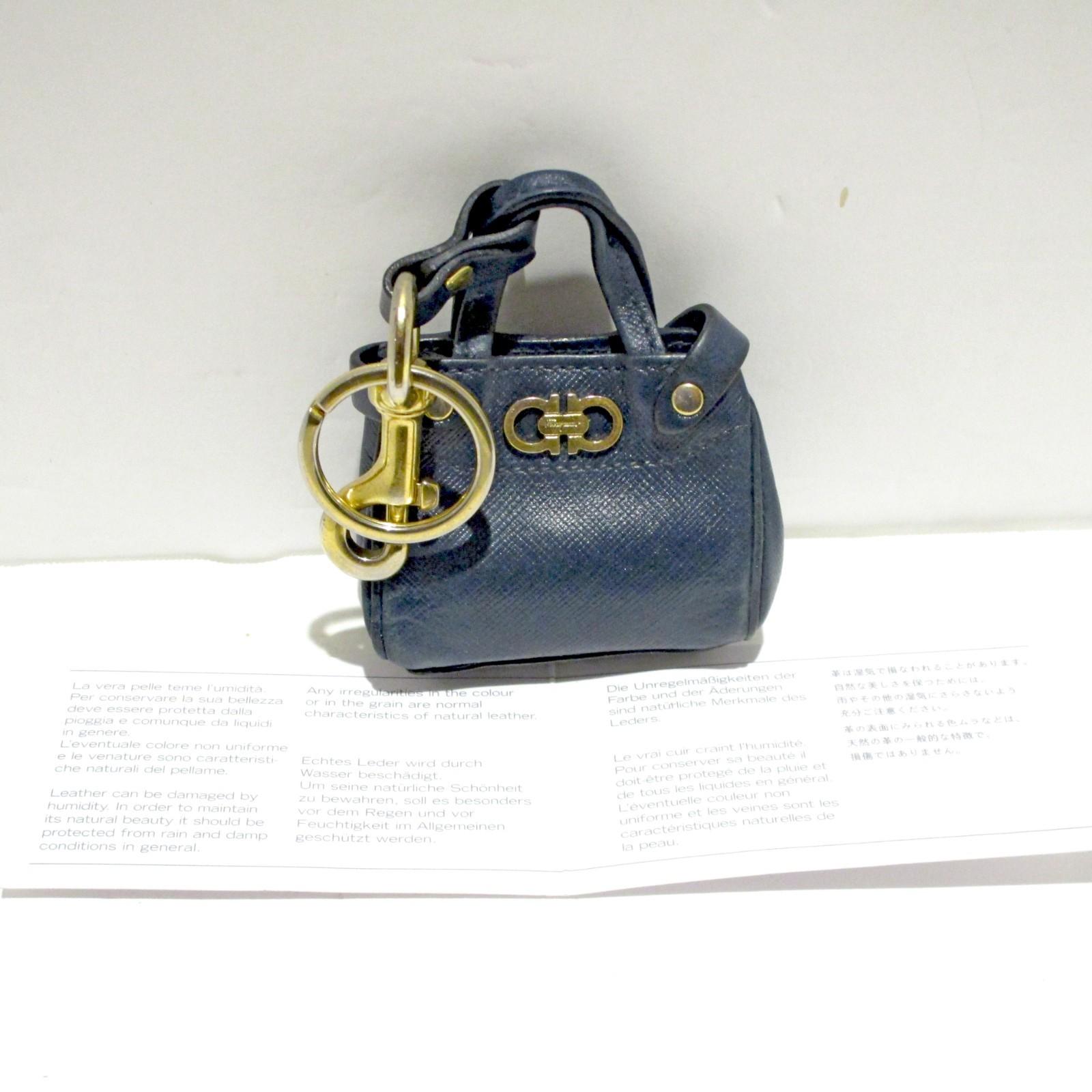 Salvatore Ferragamo Mini Gancini Navy Blue Leather Bag Charm Air Pods Pouch +Tag