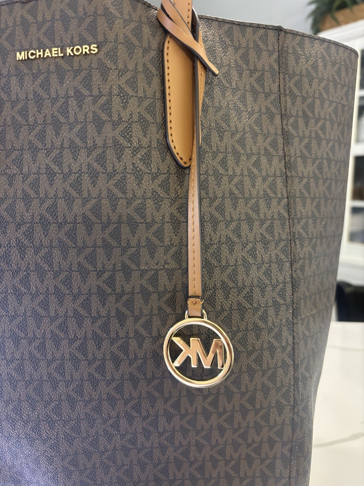 Michael Kors Monogram Sinclair Large Tote Brown And Acorn Color