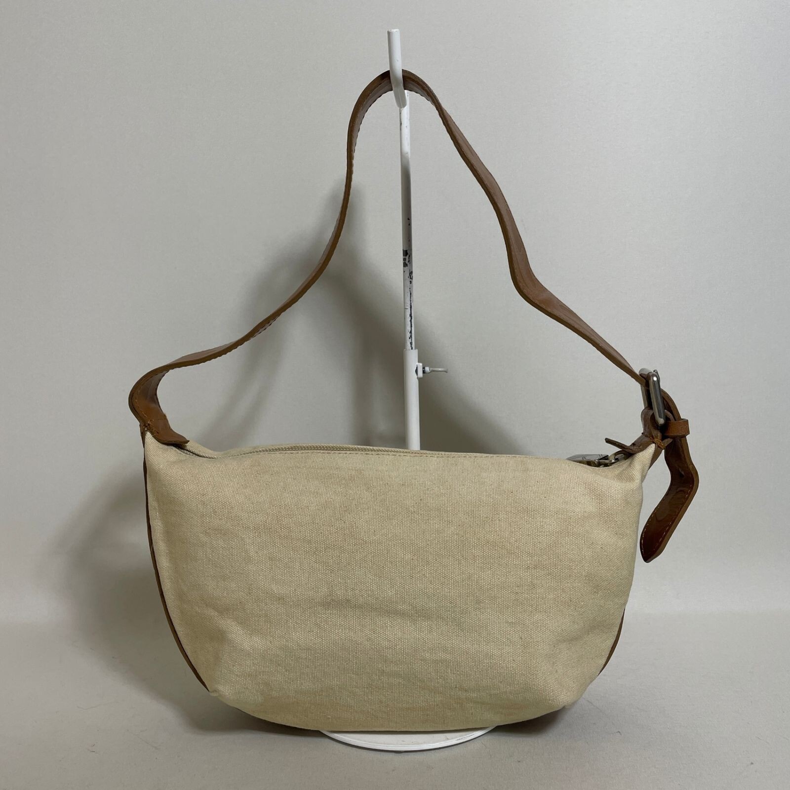 Furla Brown Canvas Leather Shoulder Bag Women Zip Top 11in 18.5cm