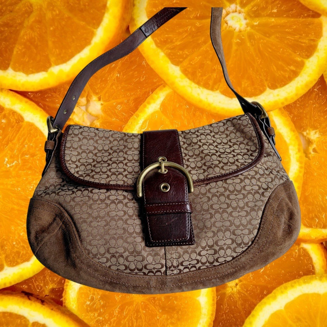 Coach Soho Mini Signature Jacquard Buckle Flap Hobo Bag Brown 6808
