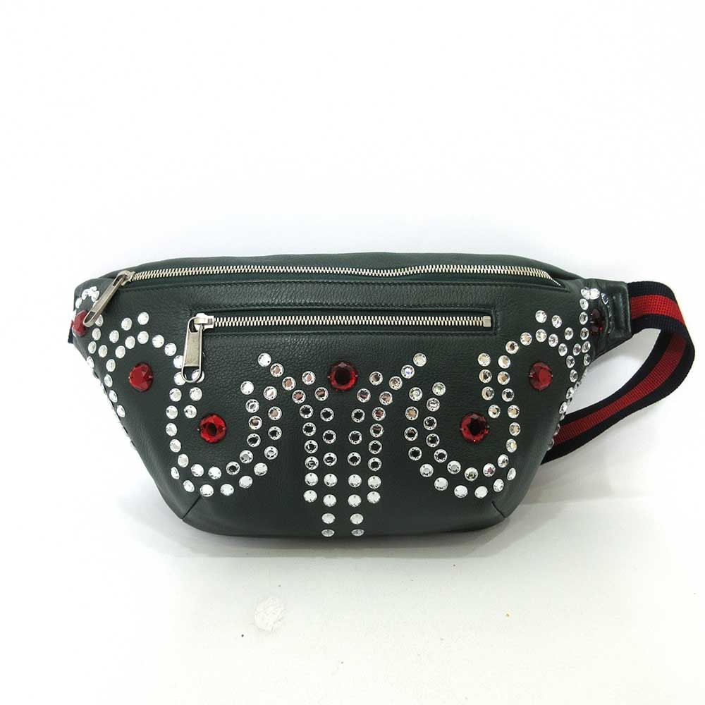 Gucci Multicolor Moss Green Body Bag Waist Bag Stripe A Rank Ladies