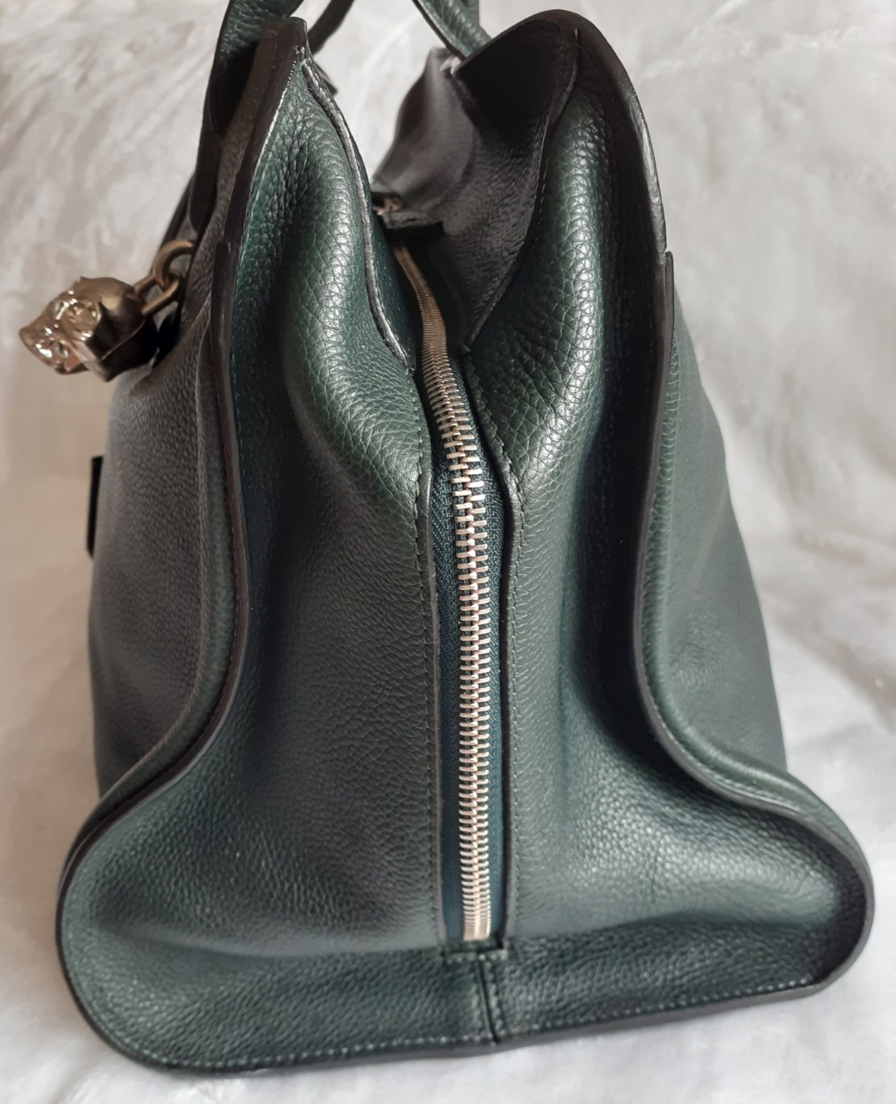 Alexander McQueen Skull Padlock Zip Around Tote Bag Calfskin Forest Green Large