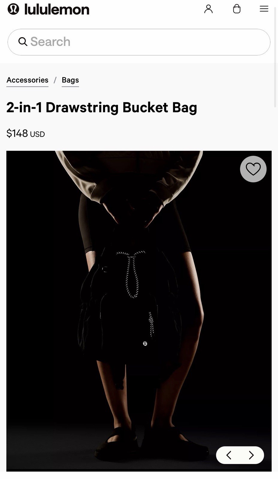 Lululemon 2-in-1 Drawstring Bucket Bag Black/ Silver