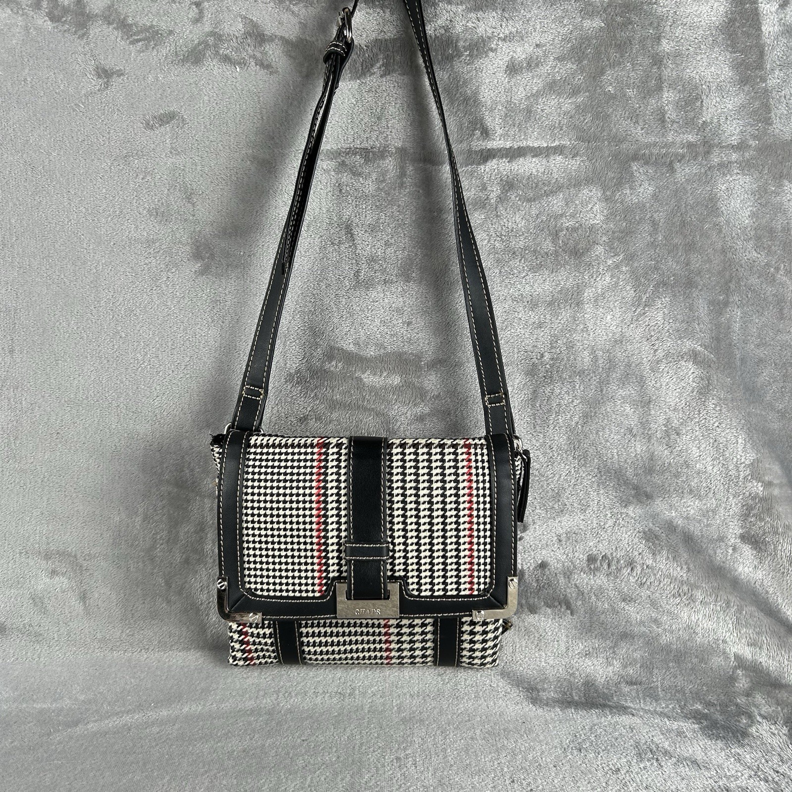 Chaps Houndstooth Check Crossbody Bag Purse 90s Preppy Pockets Card Slots