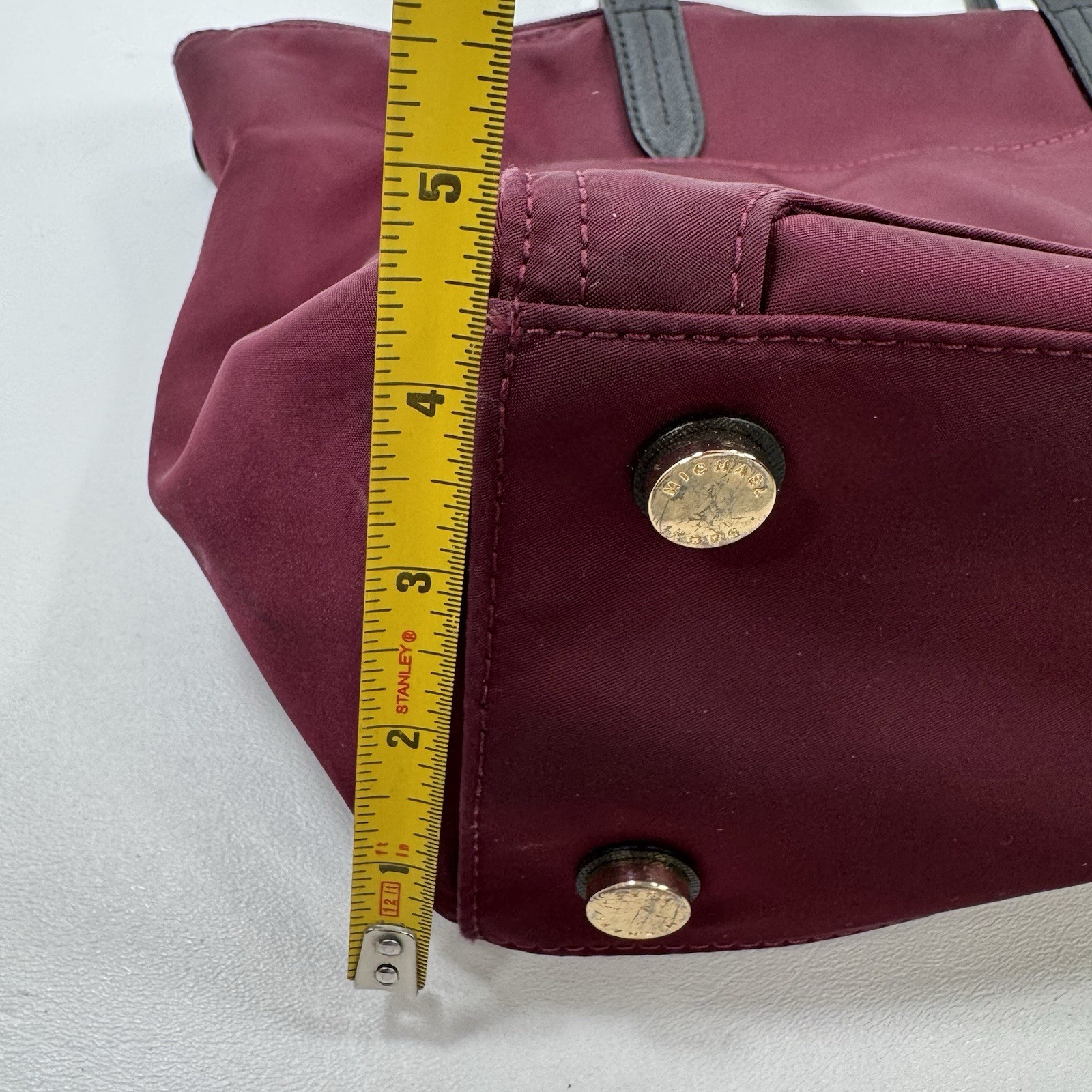 Michael Kors Maroon Nylon Kelsey Tote Bag Gold Hardware Zip Top Shoulder Bag
