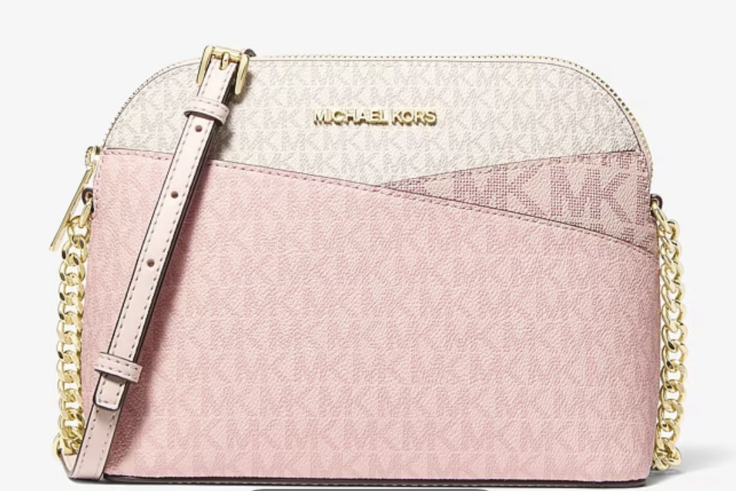 Michael Kors Jet Set Travel Medium Dome Crossbody Signature MK Bag Powder Blush