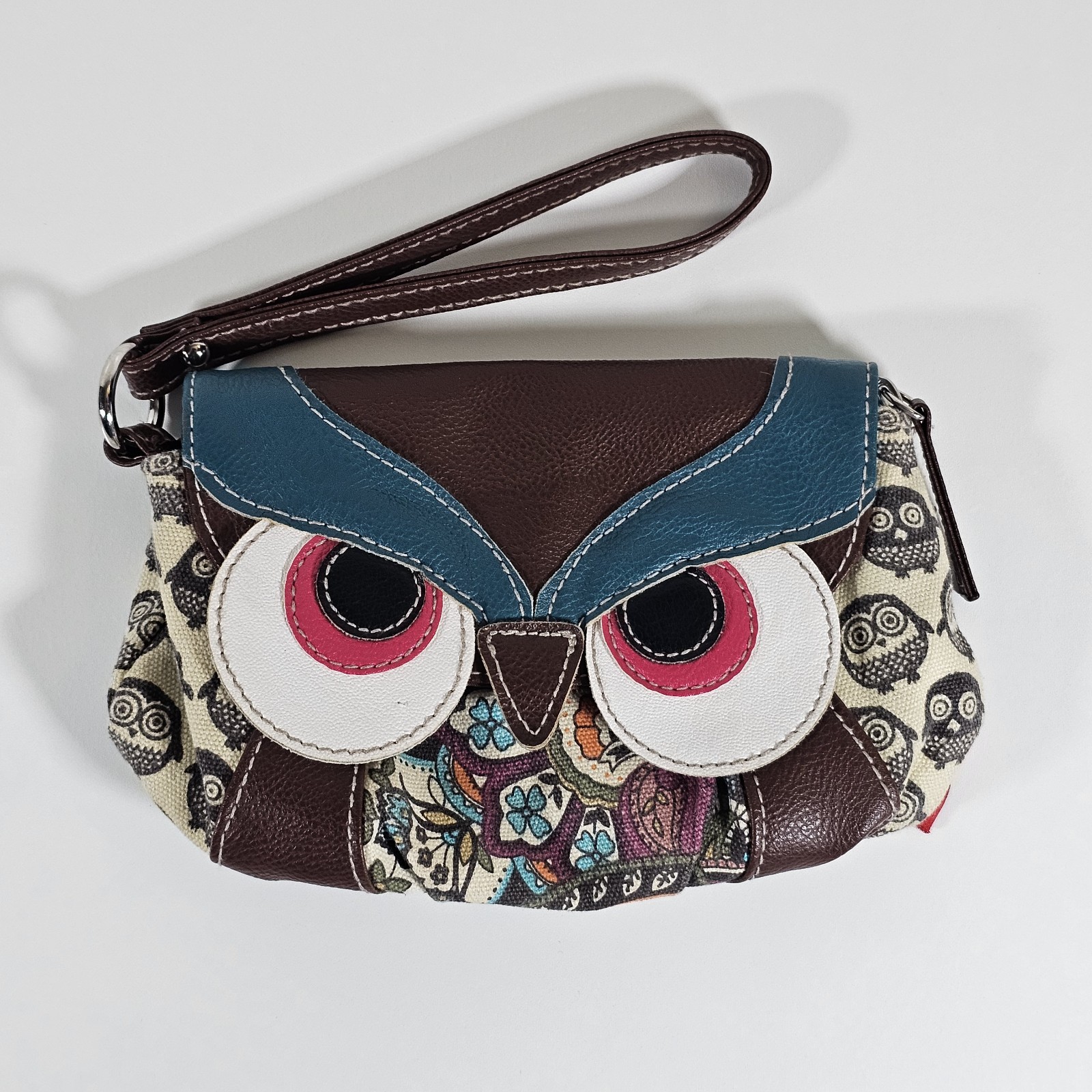 Unionbay Owl Aztec Wristlet Purse Bag Cute Canvas Leather Wallet – No Accs.