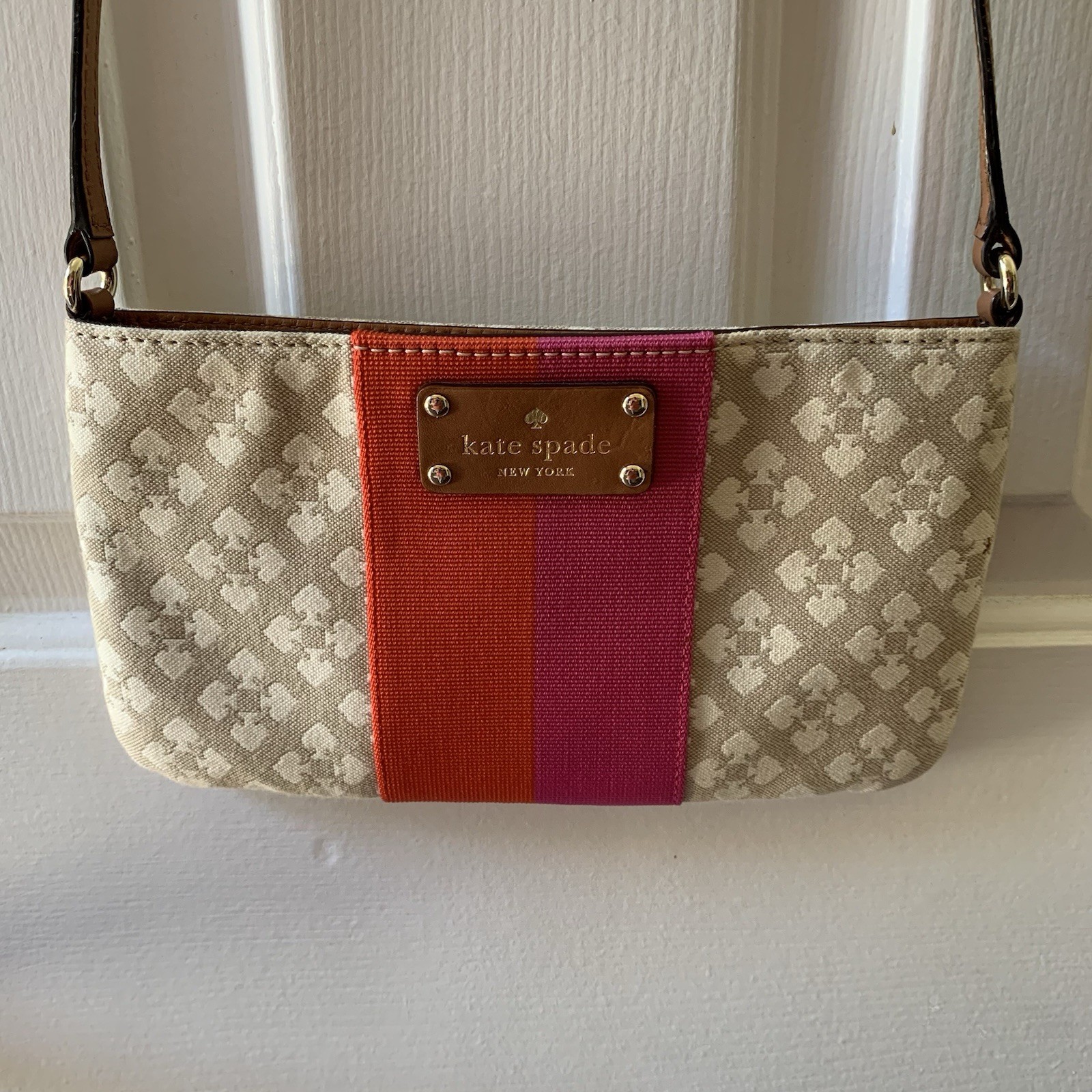 Kate Spade Presley Crossbody Bag Classic Jacquard Stucco Orange Pink Stripe