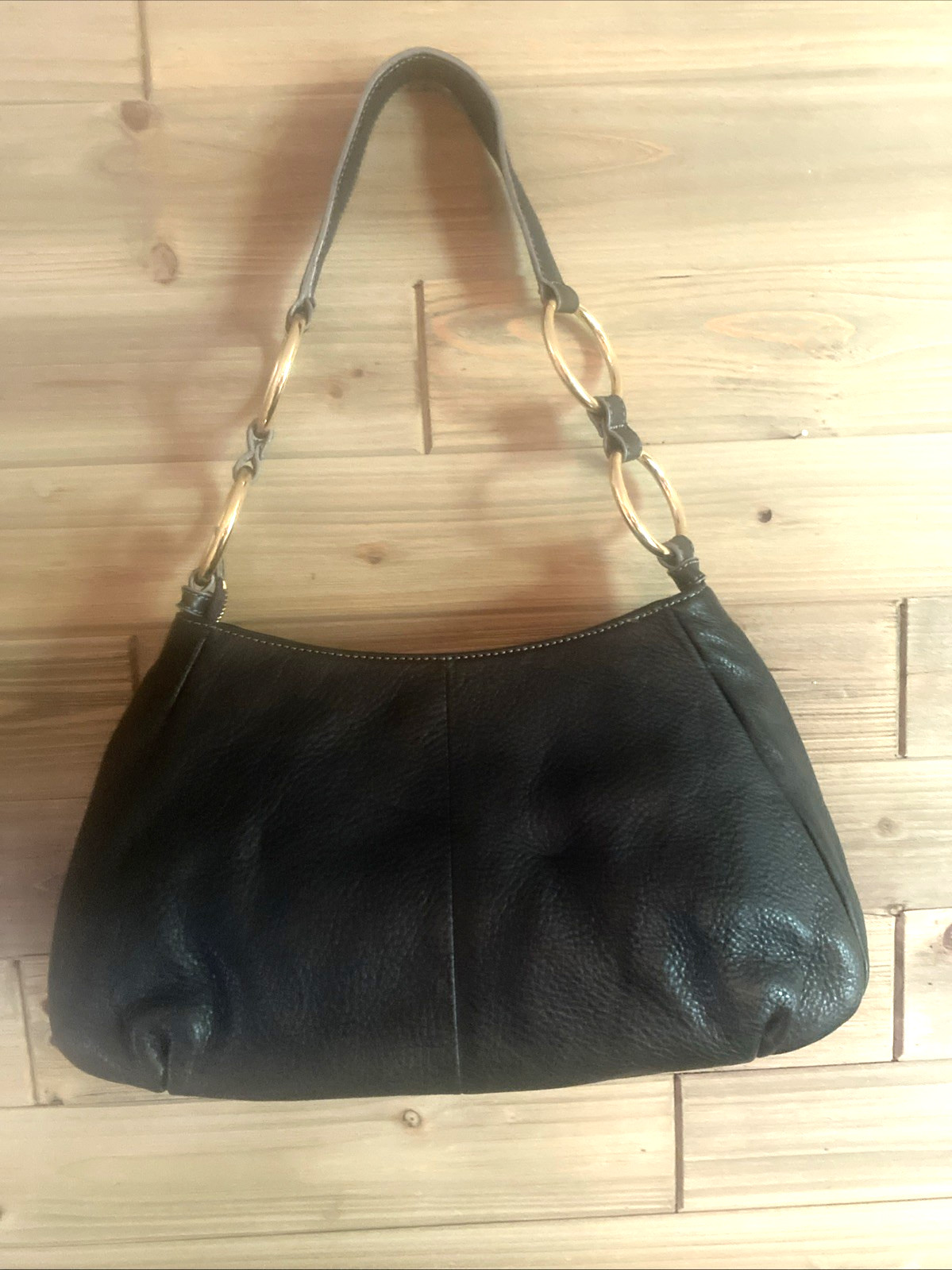 Vintage Maxx New York Y2K Purse Handbag Leather Shoulder Bag Gold Rings