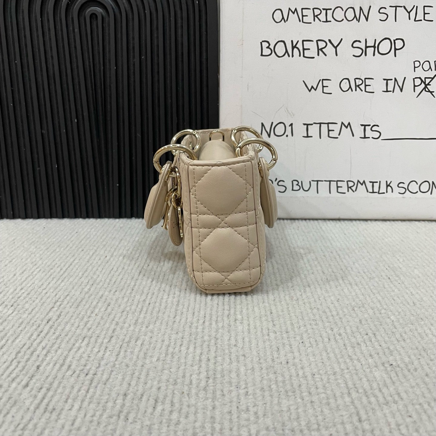 Christian Dior Lady D-Joy Horizontal Mini Crossbody Shoulder Bag Lambskin Beige