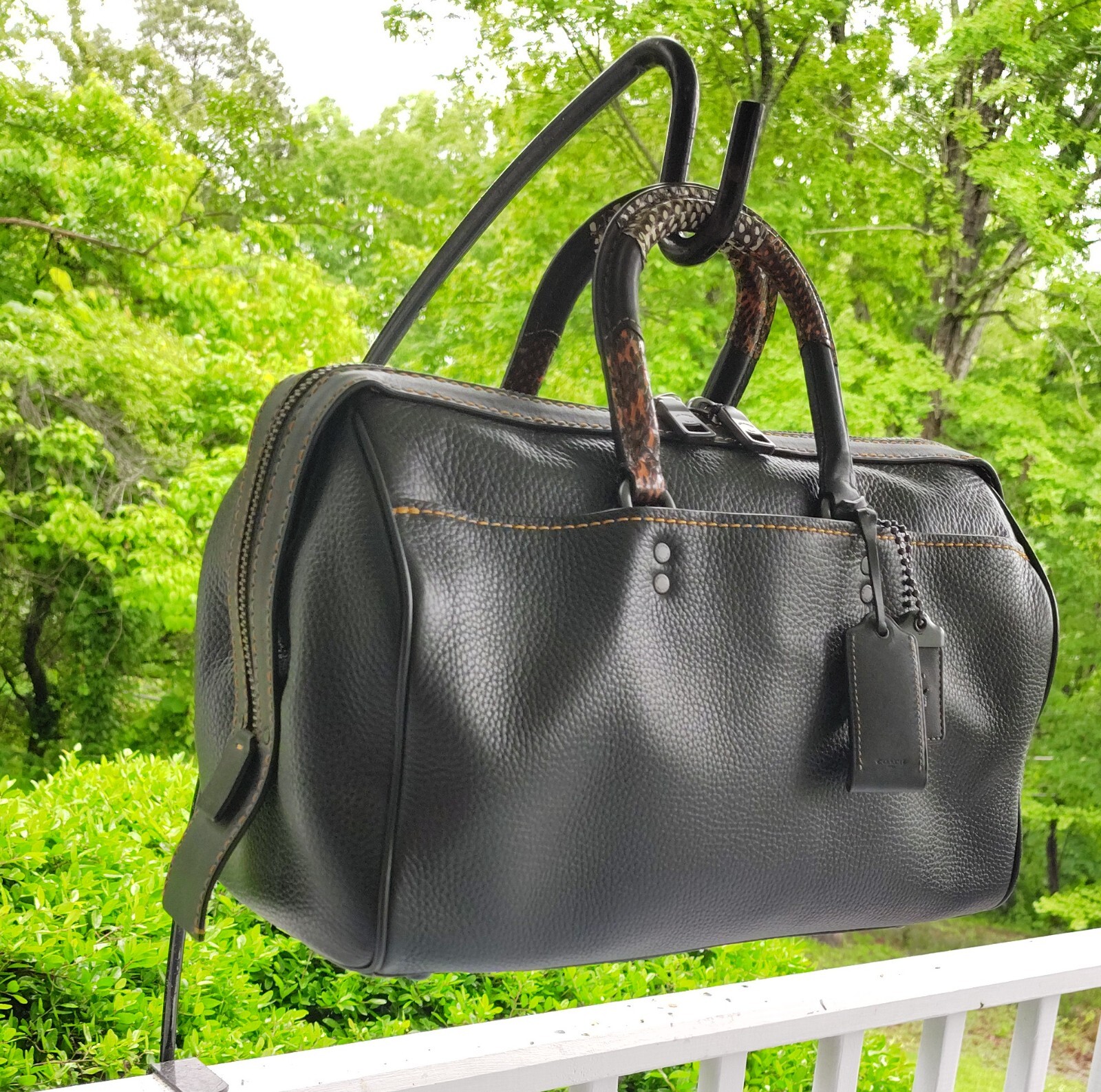 Coach 1941 LARGE 58689 Rogue 26 Black Leather Satchel with Exotic Trim
