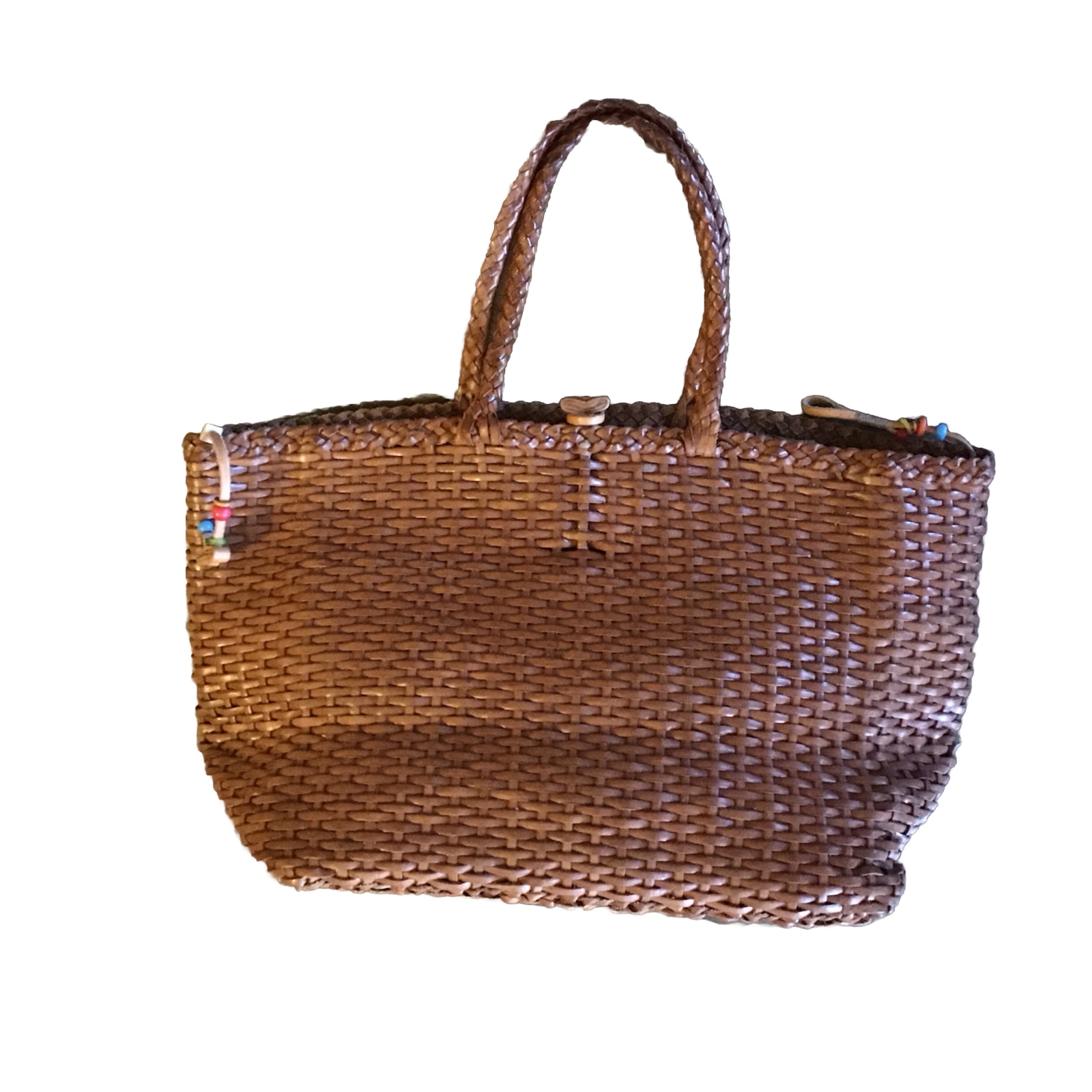 Henry Cuir Tan Woven Leather Shoulder Bag Tote W/ Pouch Mint Condition