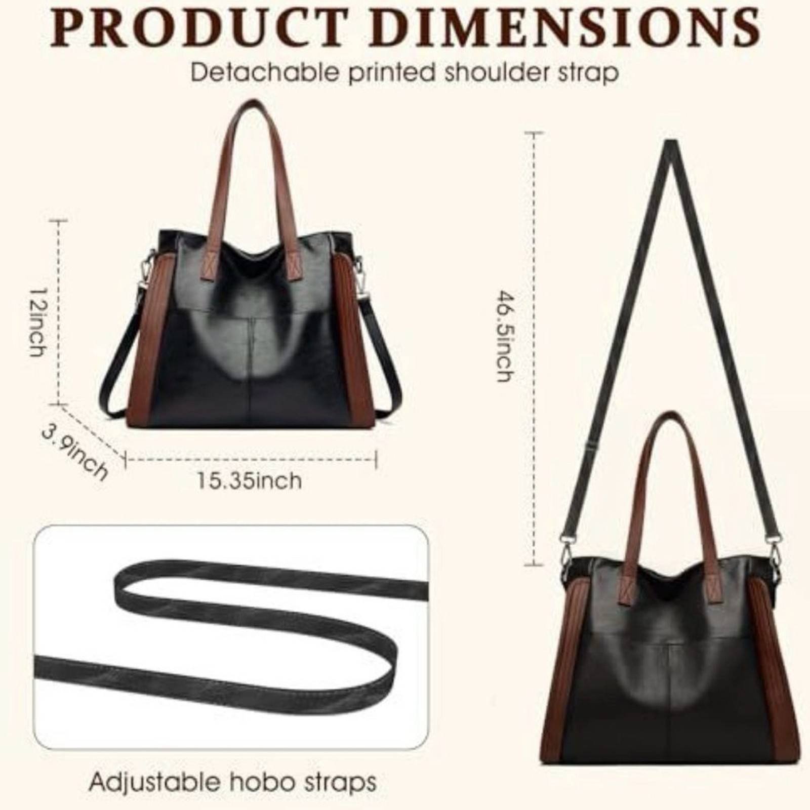 NEW Yaldomt Black/Brown Leather Bag Multi Pocket Zipper Closure