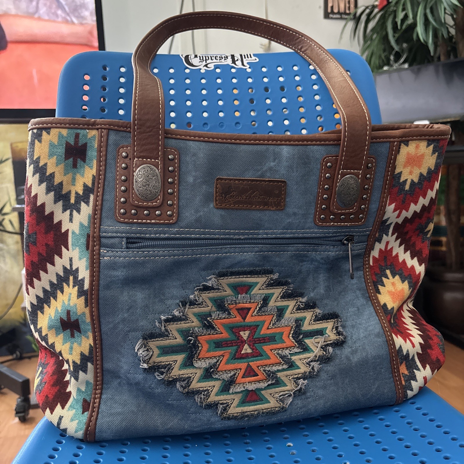 Montana West Aztec Tote Bag Fringe Brown Turquoise Orange