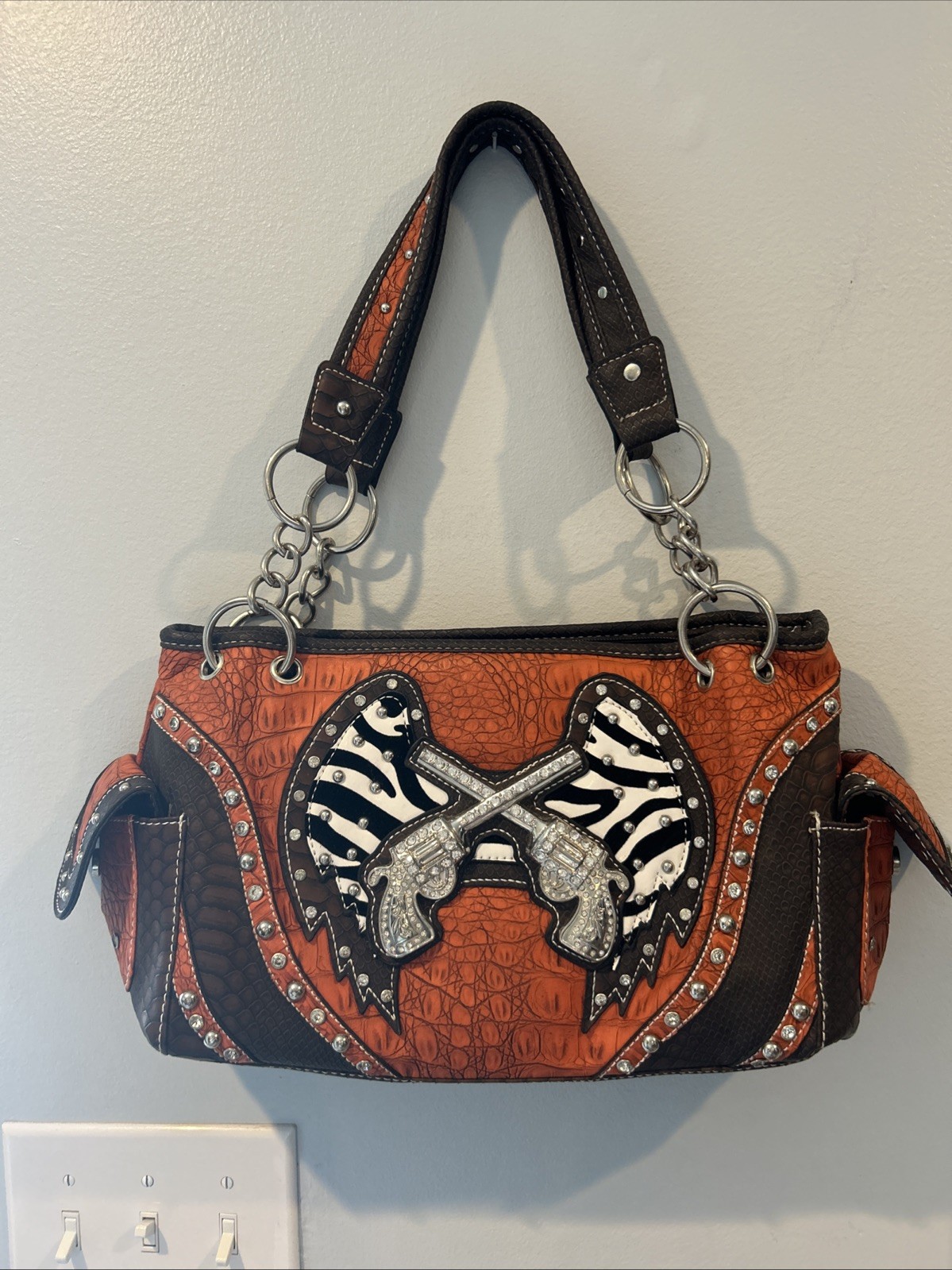 Rhinestone Yesir Orange And Brown Purse