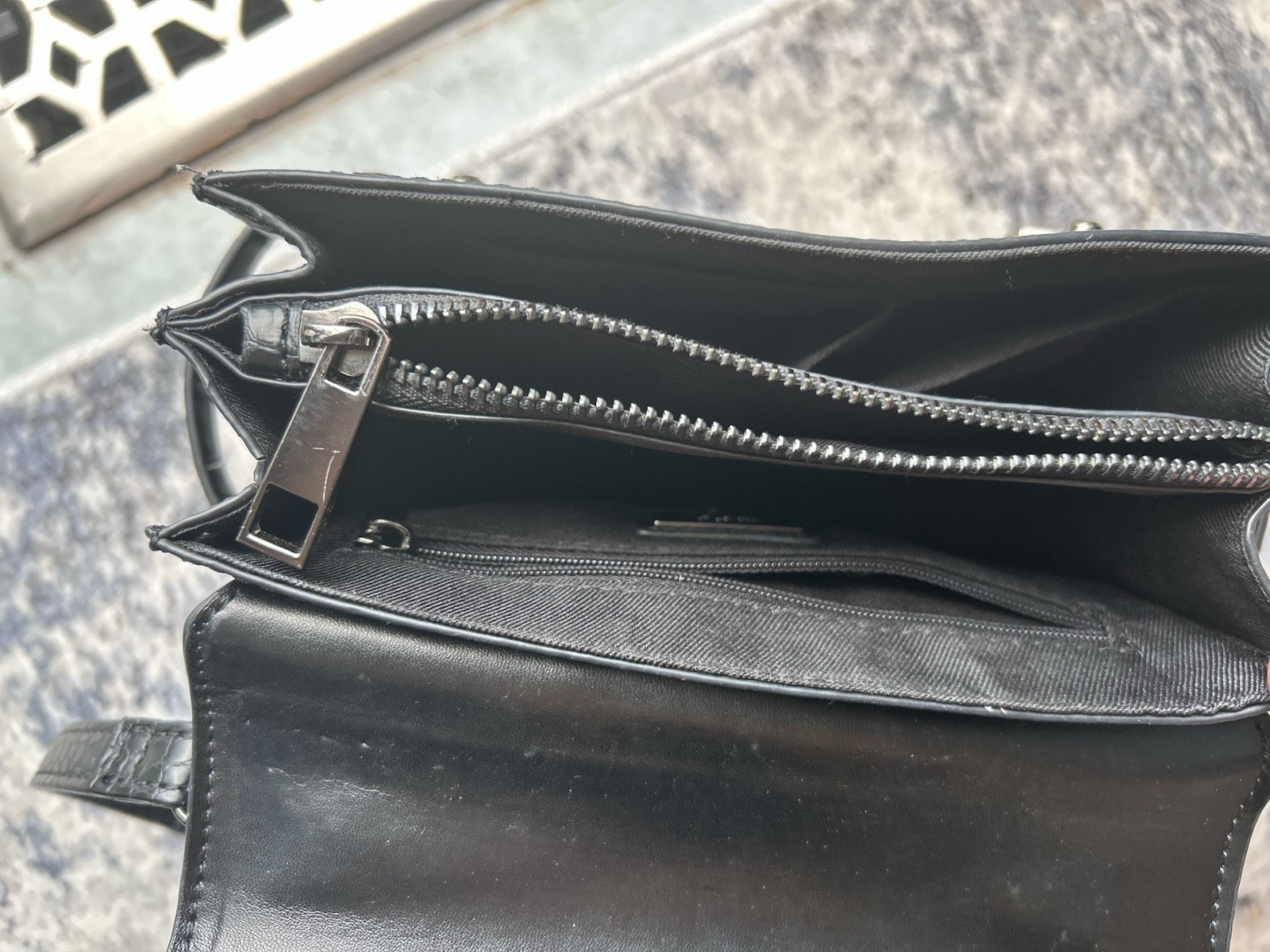 Aldo Black Croc Satchel Top Handle Turn Lock Detachable Strap Padlock Key
