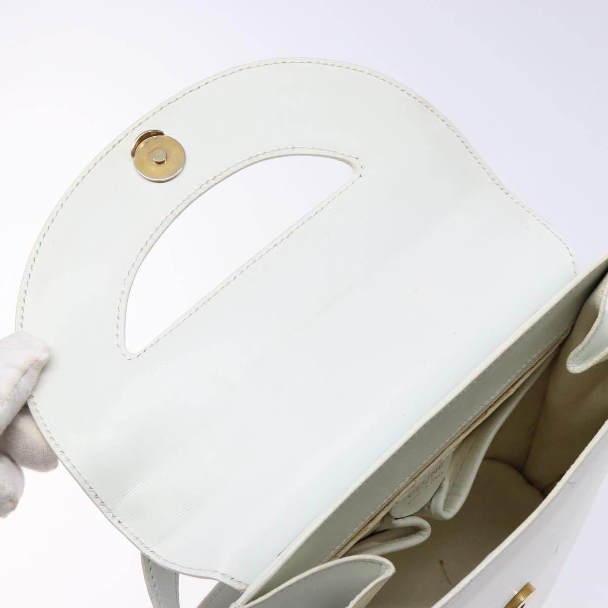 CELINE Shoulder Bag Leather Gold White Auth 138388