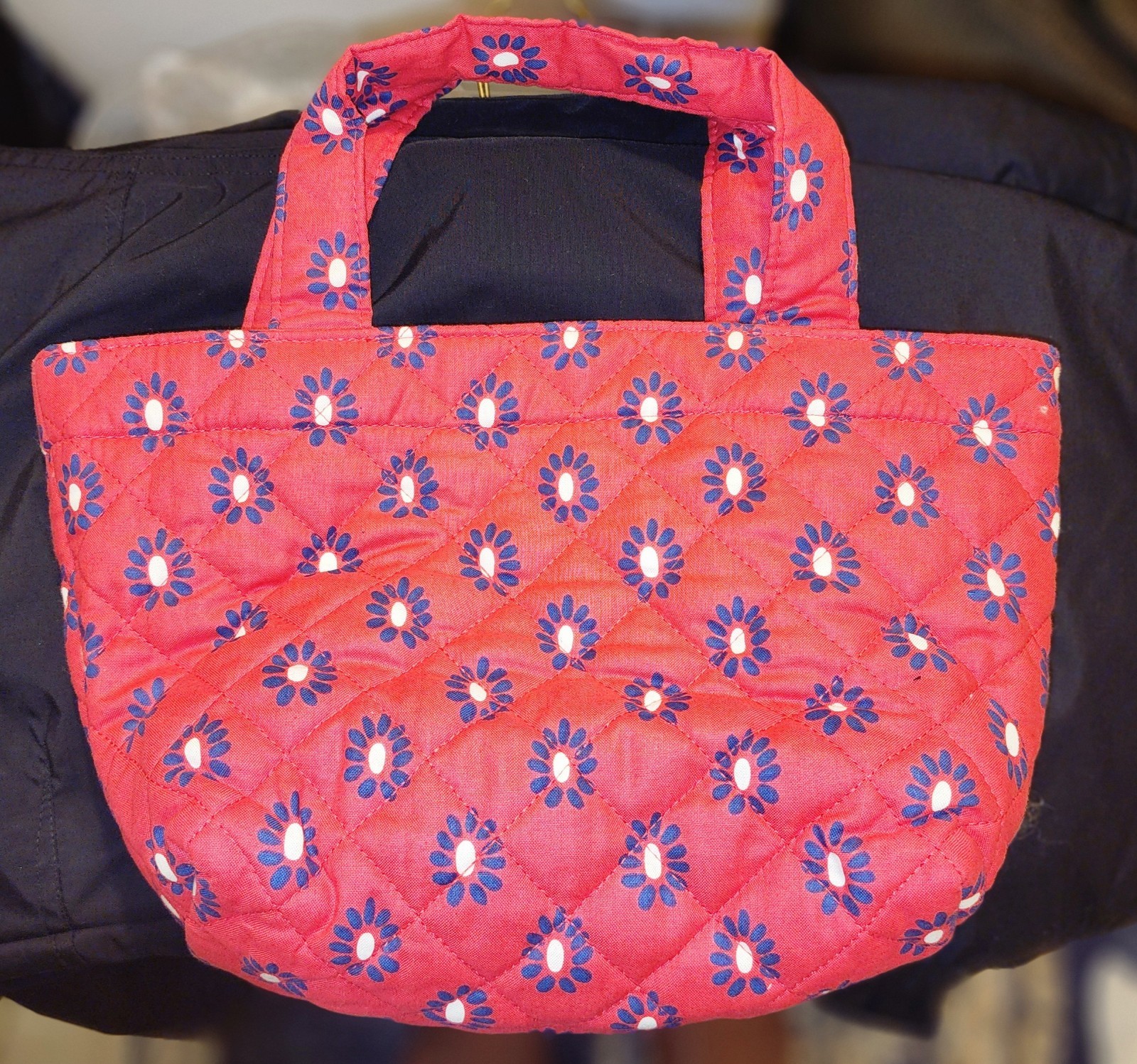 Quilted Koala Small Tote Bag, Dark Pink with White & Blue Designs