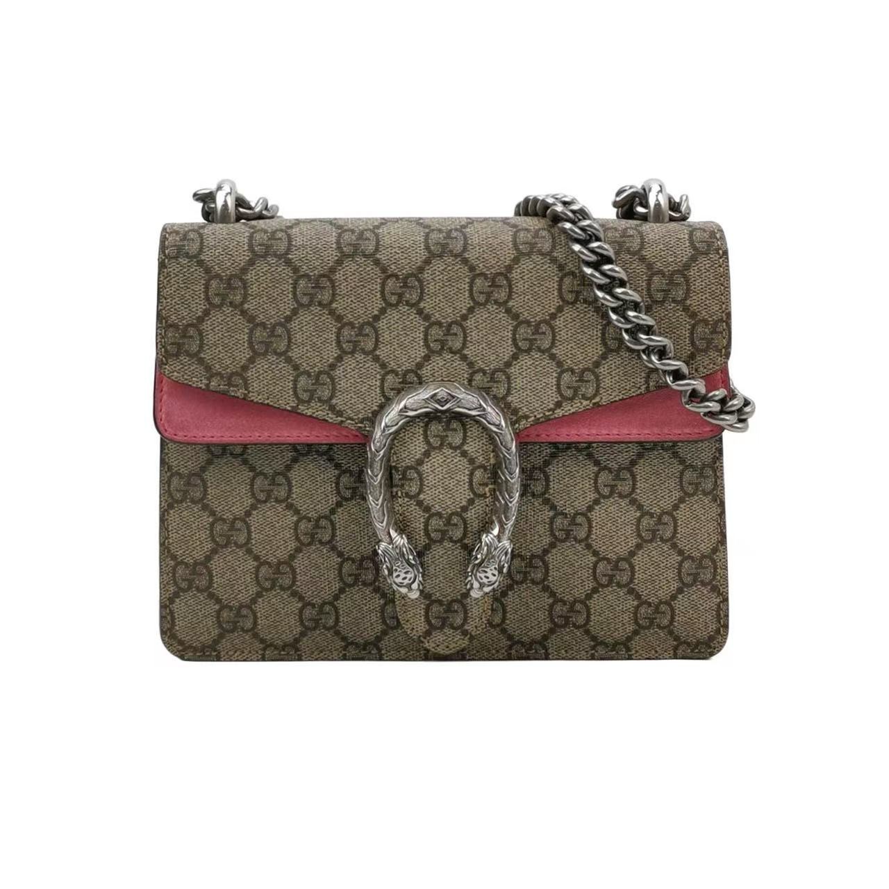 GUCCI Dionysus Small GG Supreme Canvas Red Suede Chain Shoulder Bag Authentic