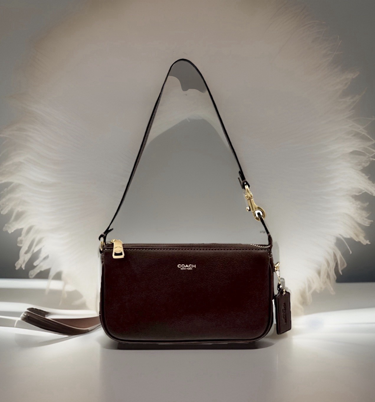 ✨NEW! COACH ✨Plaza 18✨Leather Shoulder Bag✨Wristlet Convertible Maple CCD09