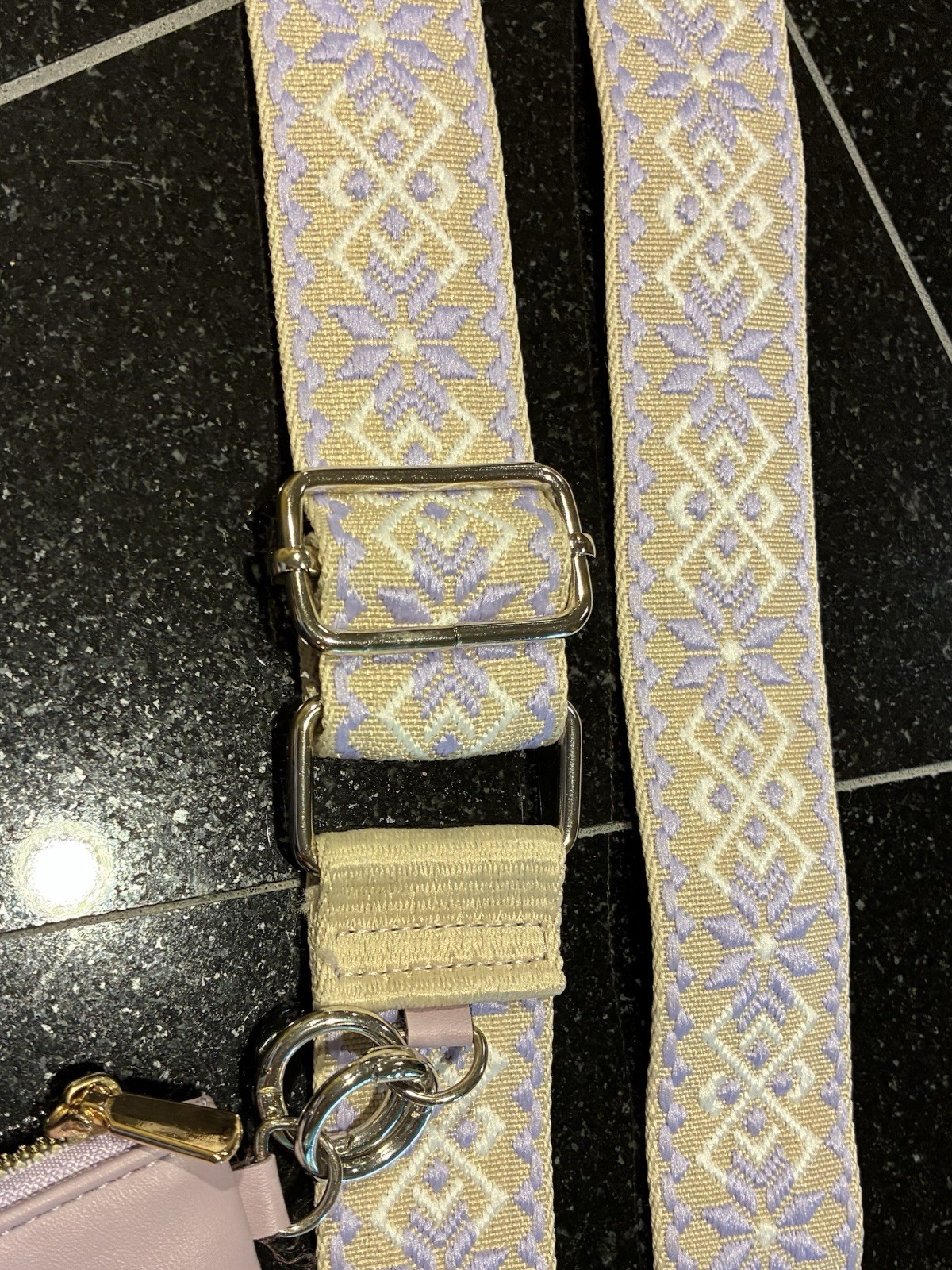 Universal Purse Strap Woven Lavender And Natural With Change Pouch Adjustable