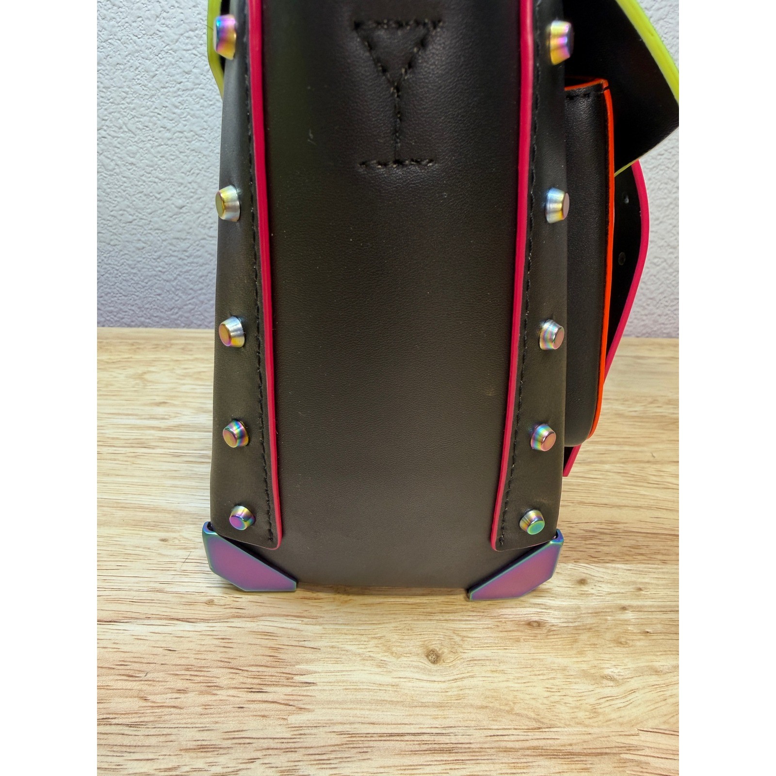 MICHAEL KORS Manhattan Rainbow Iridescent Neon Purple Black Orange Satchel Bag