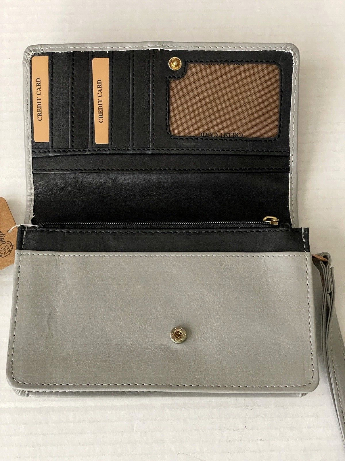 Carnation Crown Gray Leather Crossbody Wallet RFID Wristlet Cellphone Purse NWT