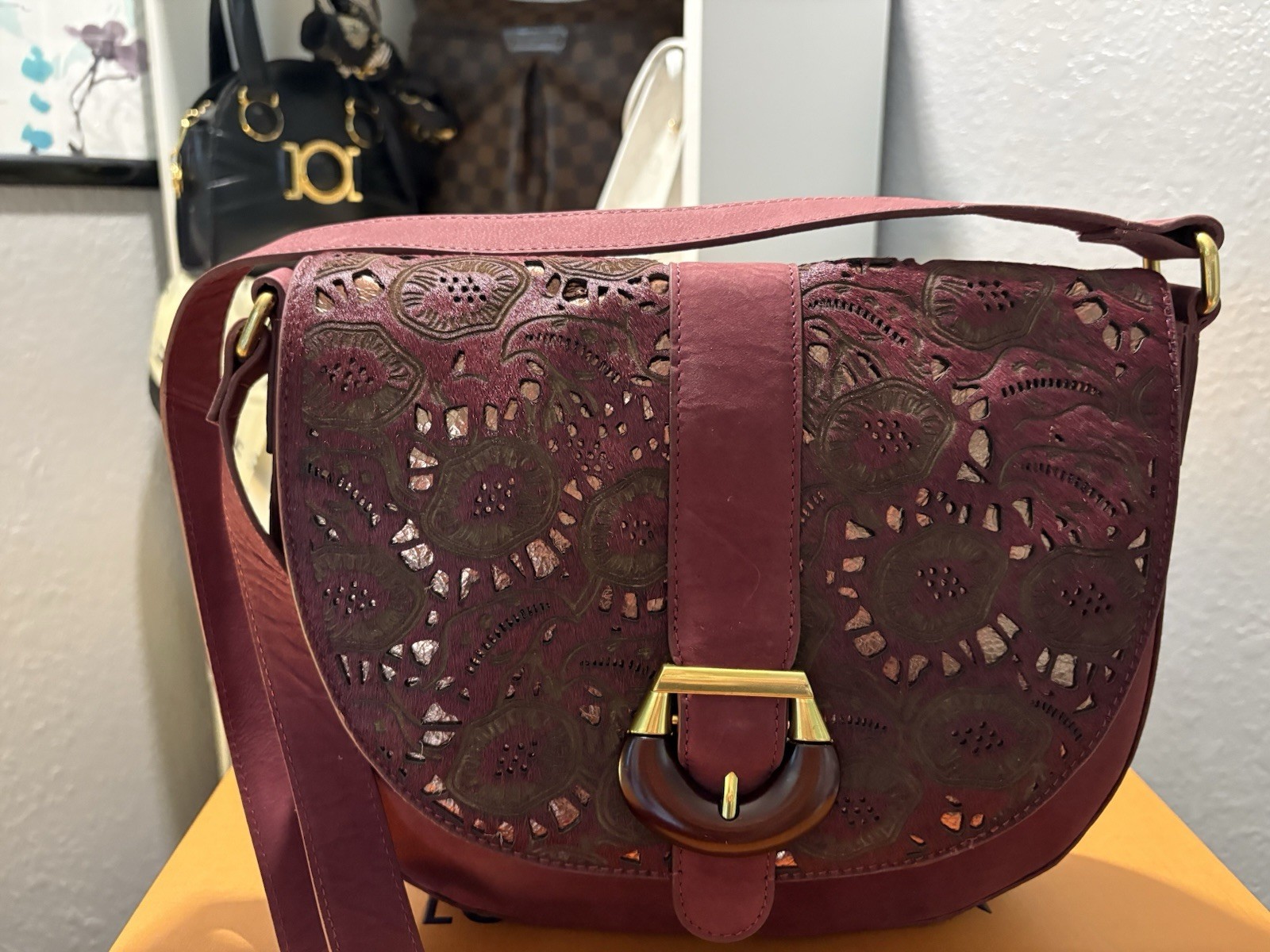Sharif Legacy Collection Women’s Burgundy Crossbody Bag with top handle